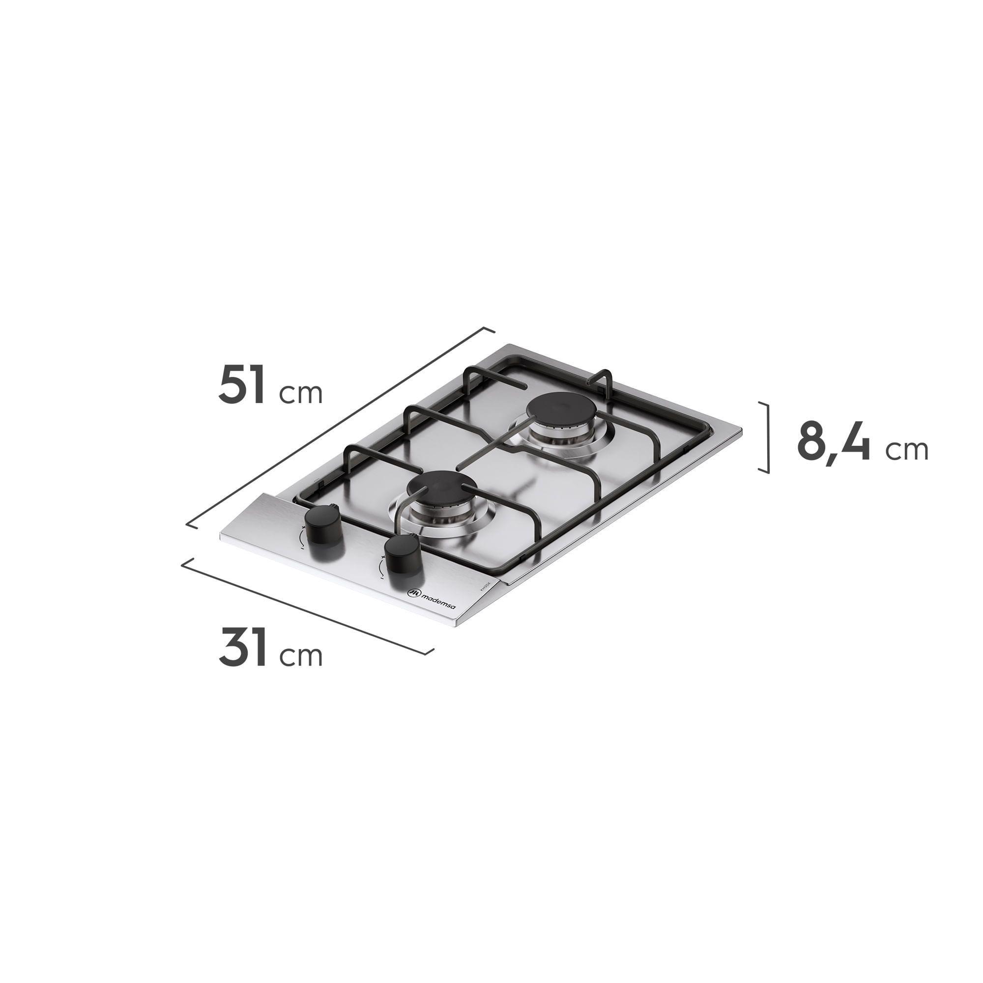 Encimera a Gas 2 Platos Parrilla Pletina KM2GX Inox-2