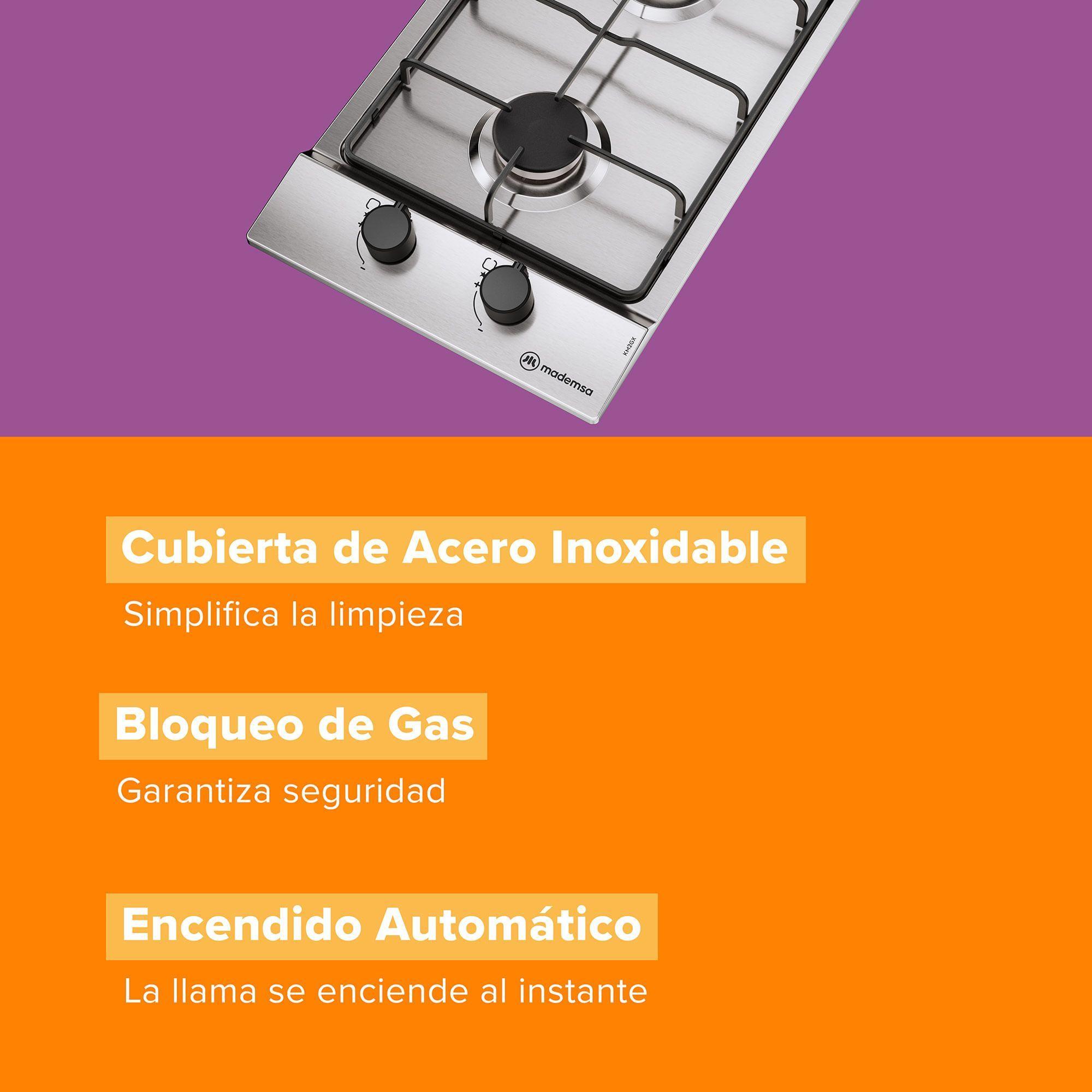Encimera a Gas 2 Platos Parrilla Pletina KM2GX Inox-5