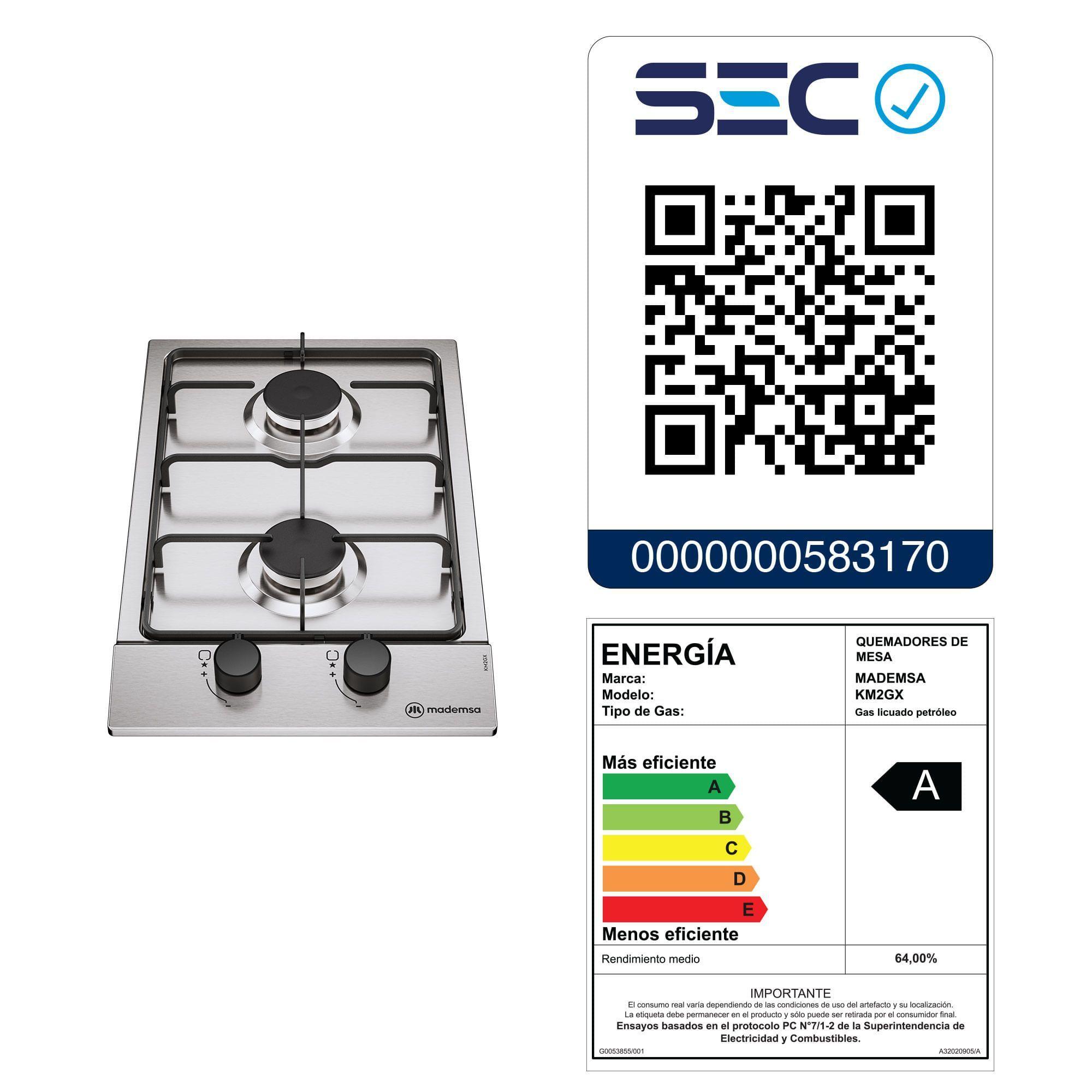 Encimera a Gas 2 Platos Parrilla Pletina KM2GX Inox-7
