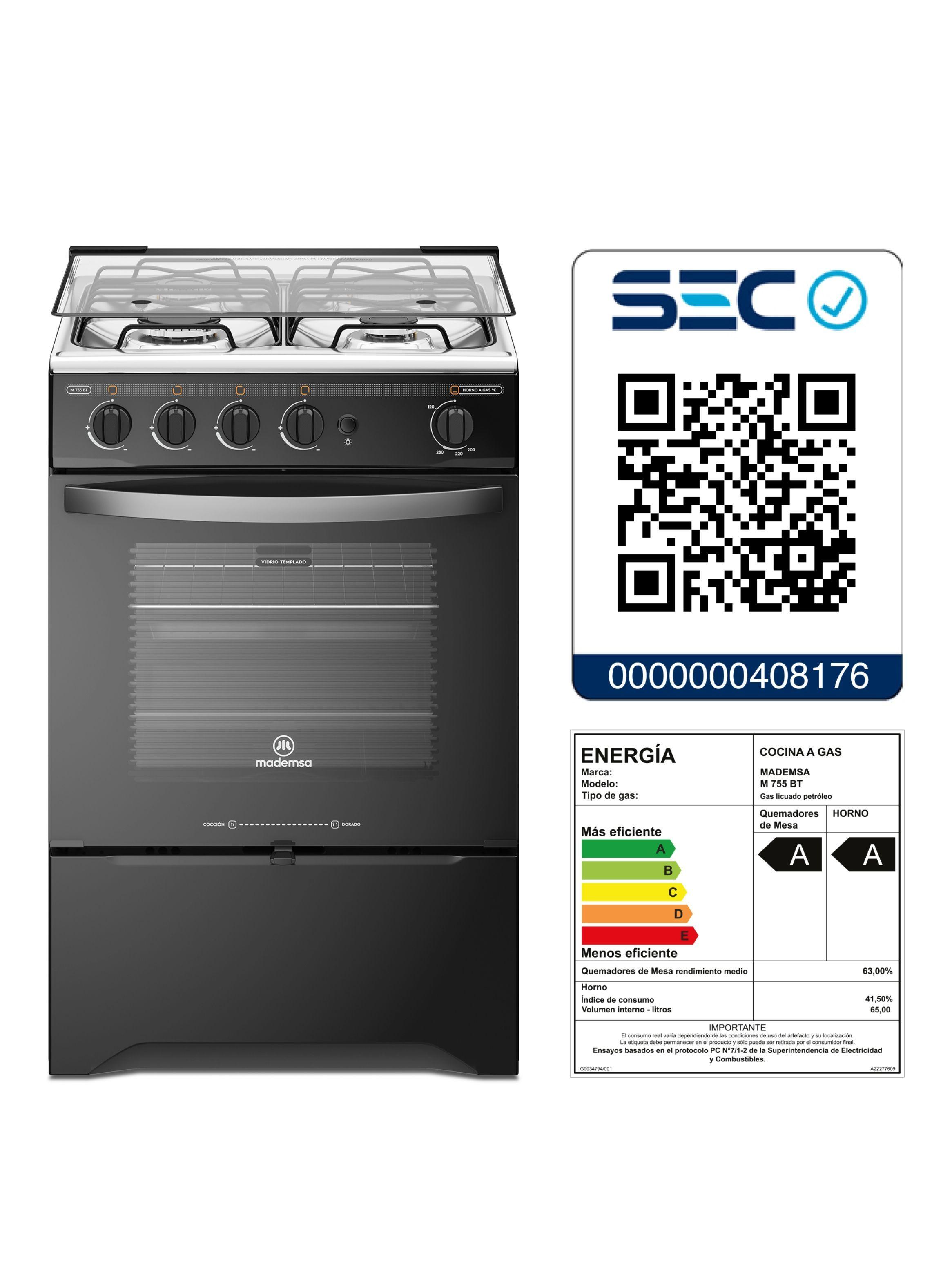 Cocina a Gas 4 Platos Mademsa LimpiaFácil M 755 BT Negra-5