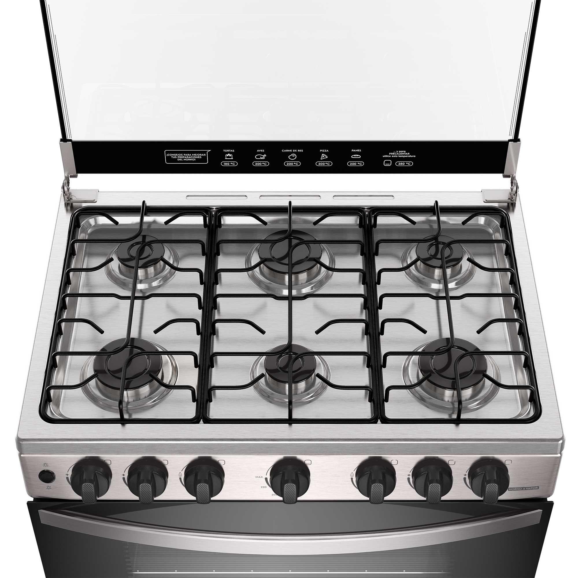 Cocina a Gas 6 Platos Horno Vapor y Parrillas Alambrón FM6LSC Inox-3