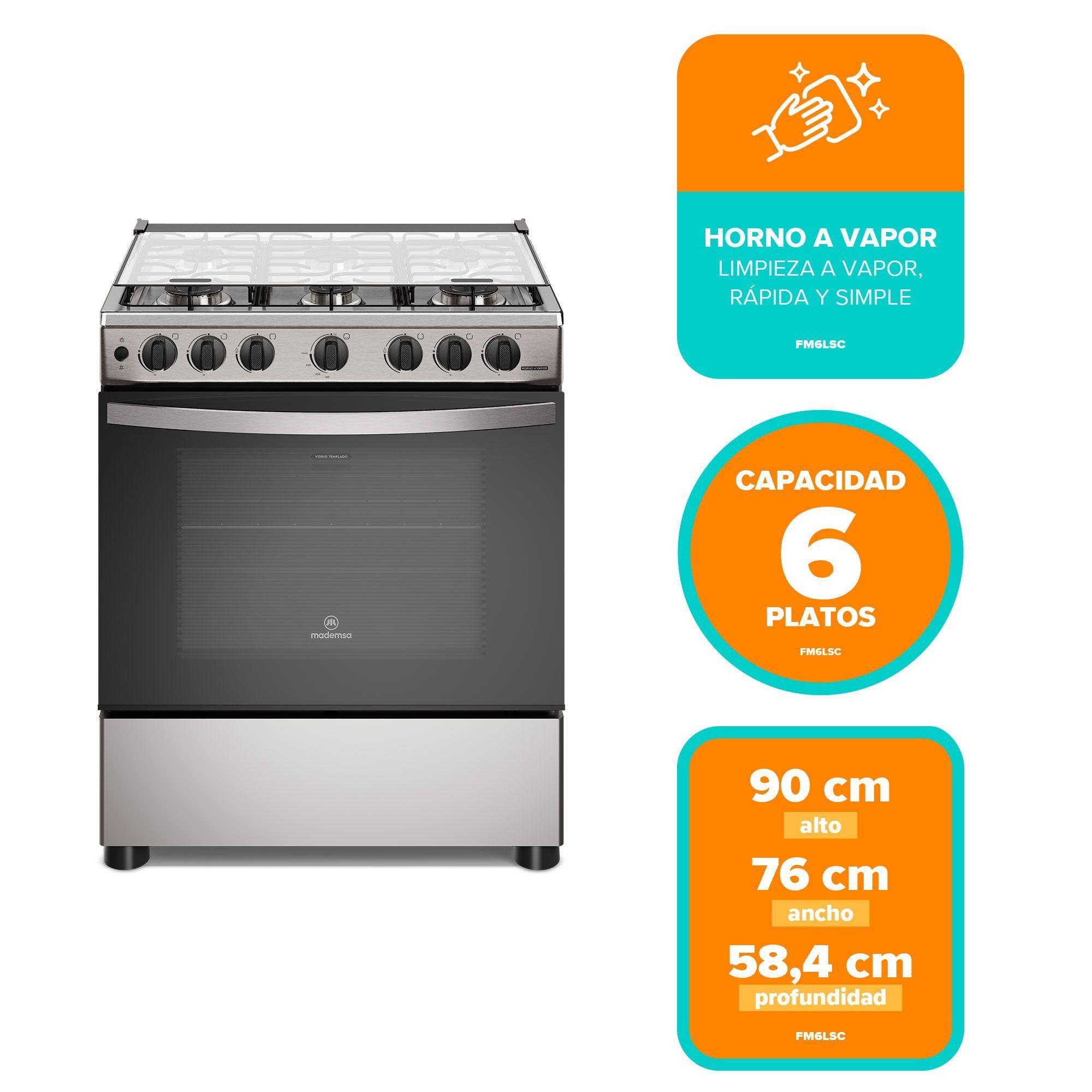 Cocina a Gas 6 Platos Horno Vapor y Parrillas Alambrón FM6LSC Inox-4