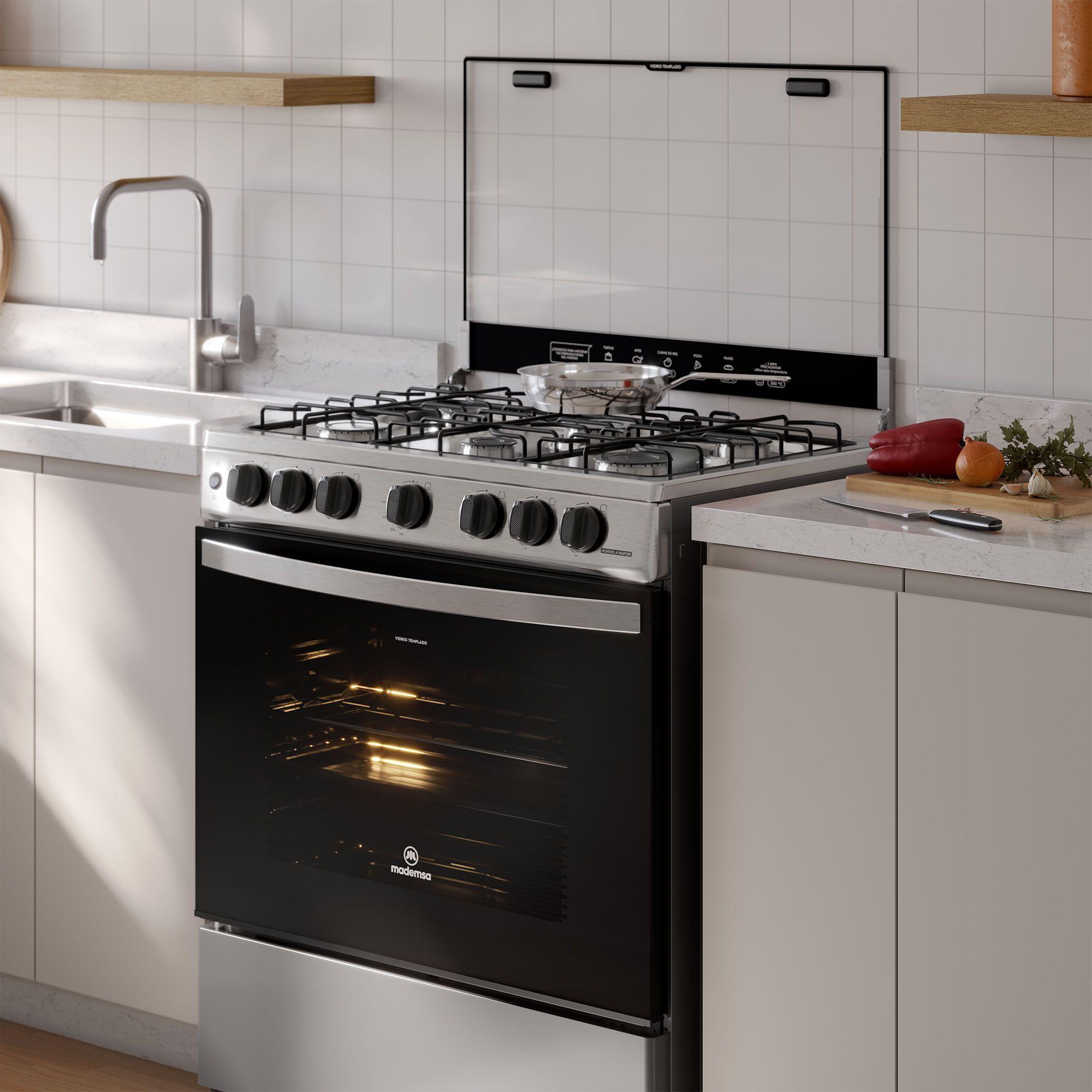 Cocina a Gas 6 Platos Horno Vapor y Parrillas Alambrón FM6LSC Inox-8