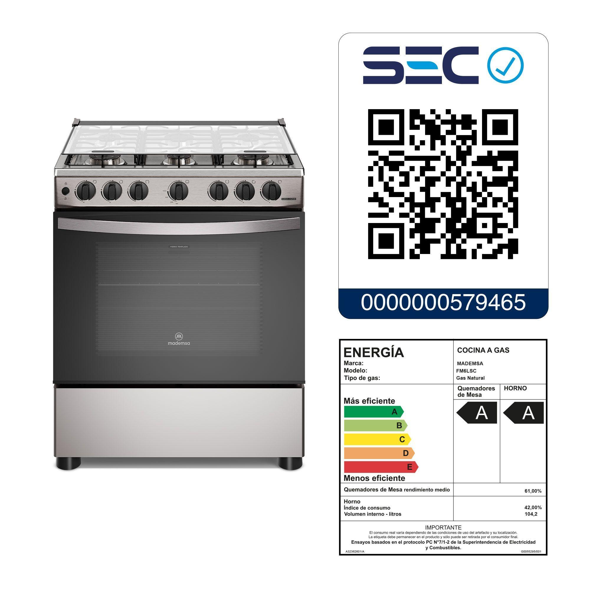 Cocina a Gas 6 Platos Horno Vapor y Parrillas Alambrón FM6LSC Inox-9