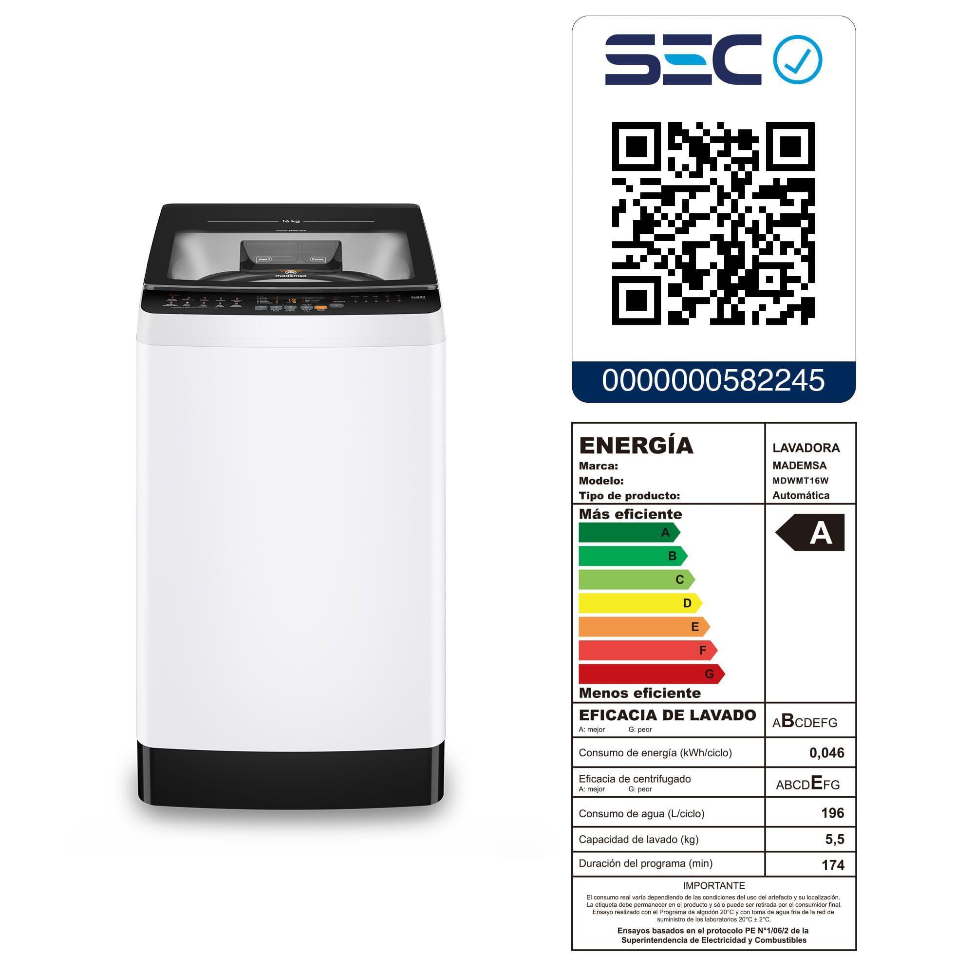 Lavadora Automática 16Kg Carga Superior MDWMT16W Blanca-9