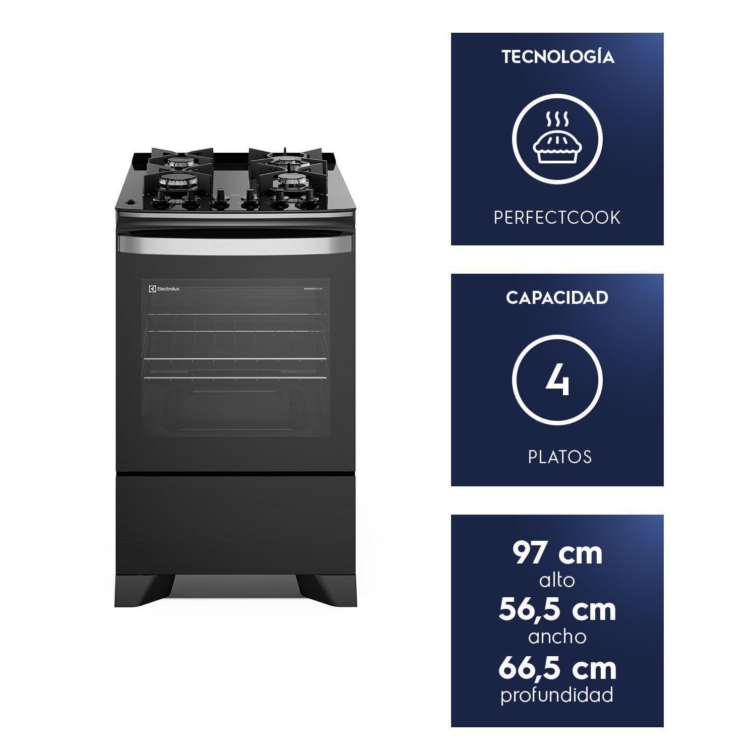 Cocina a Gas 4 Platos Parrillas Hierro Fundido F4EPB Negra-2