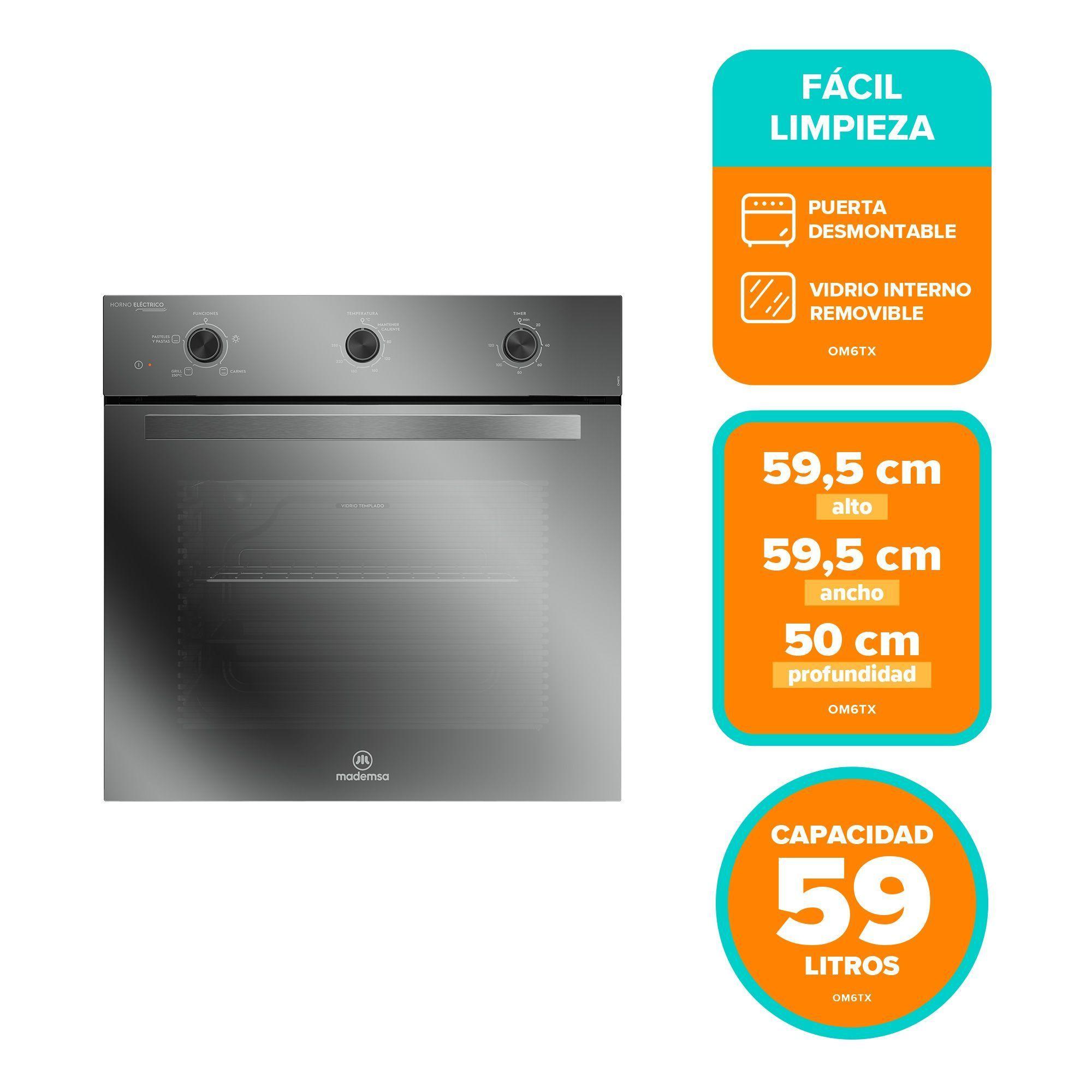Horno Empotrable Eléctrico 59L Temporizador y Limpia Fácil OM6TX-2