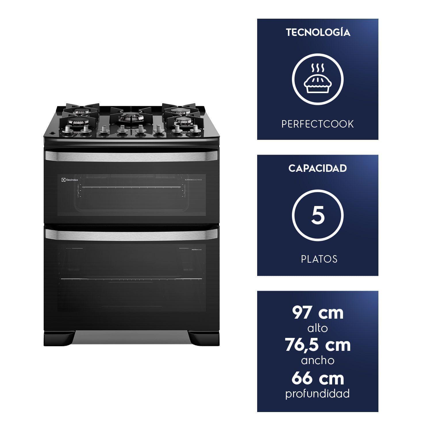 Cocina a Gas 5 Platos Doble Horno Parrillas Hierro Fundido F5EDB-2