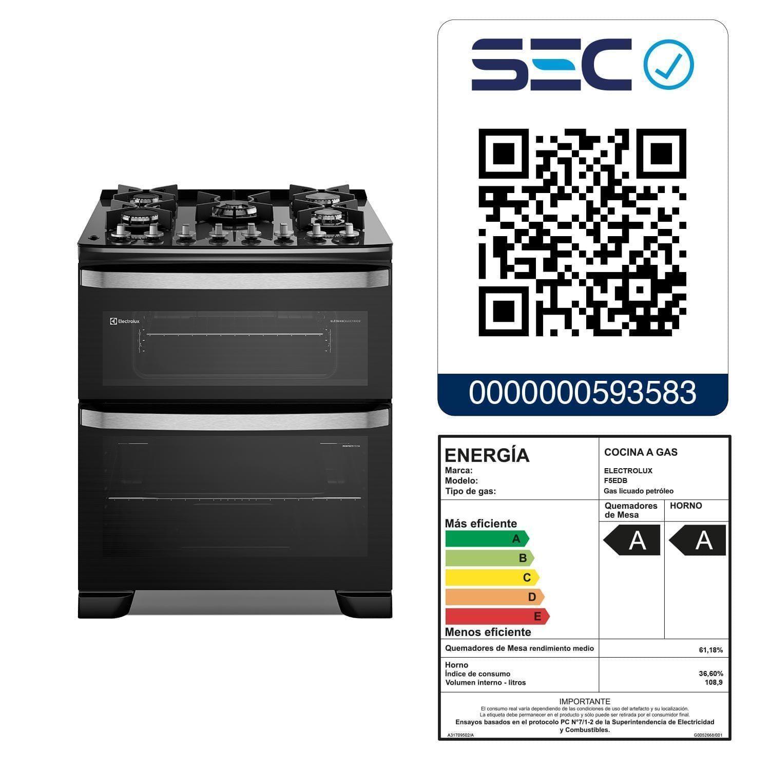 Cocina a Gas 5 Platos Doble Horno Parrillas Hierro Fundido F5EDB-8