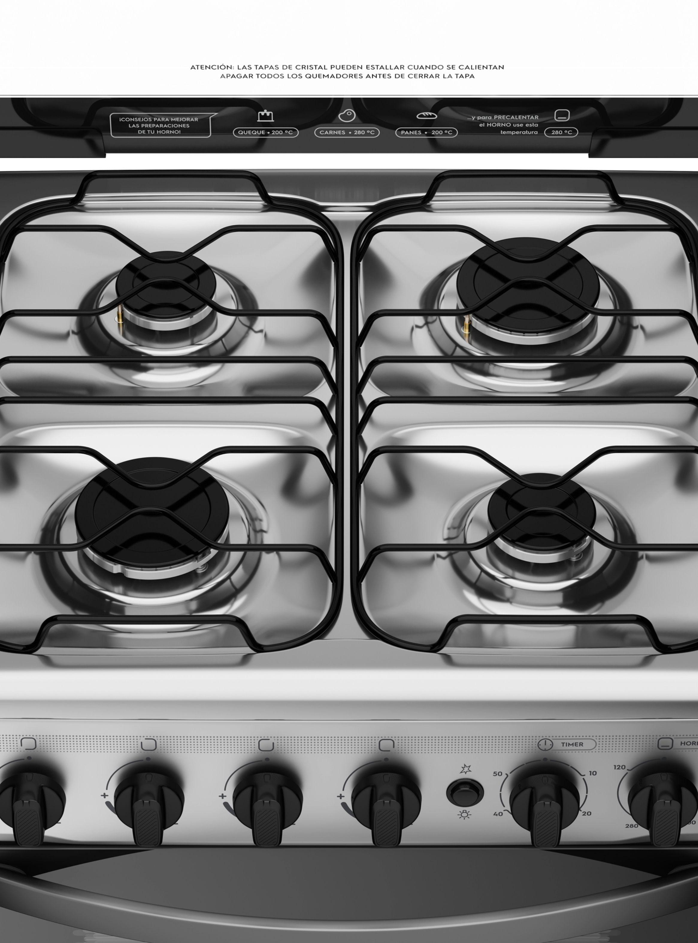 Cocina a Gas 4 Platos LimpiaFácil y Timer M 775 ST Inox-3
