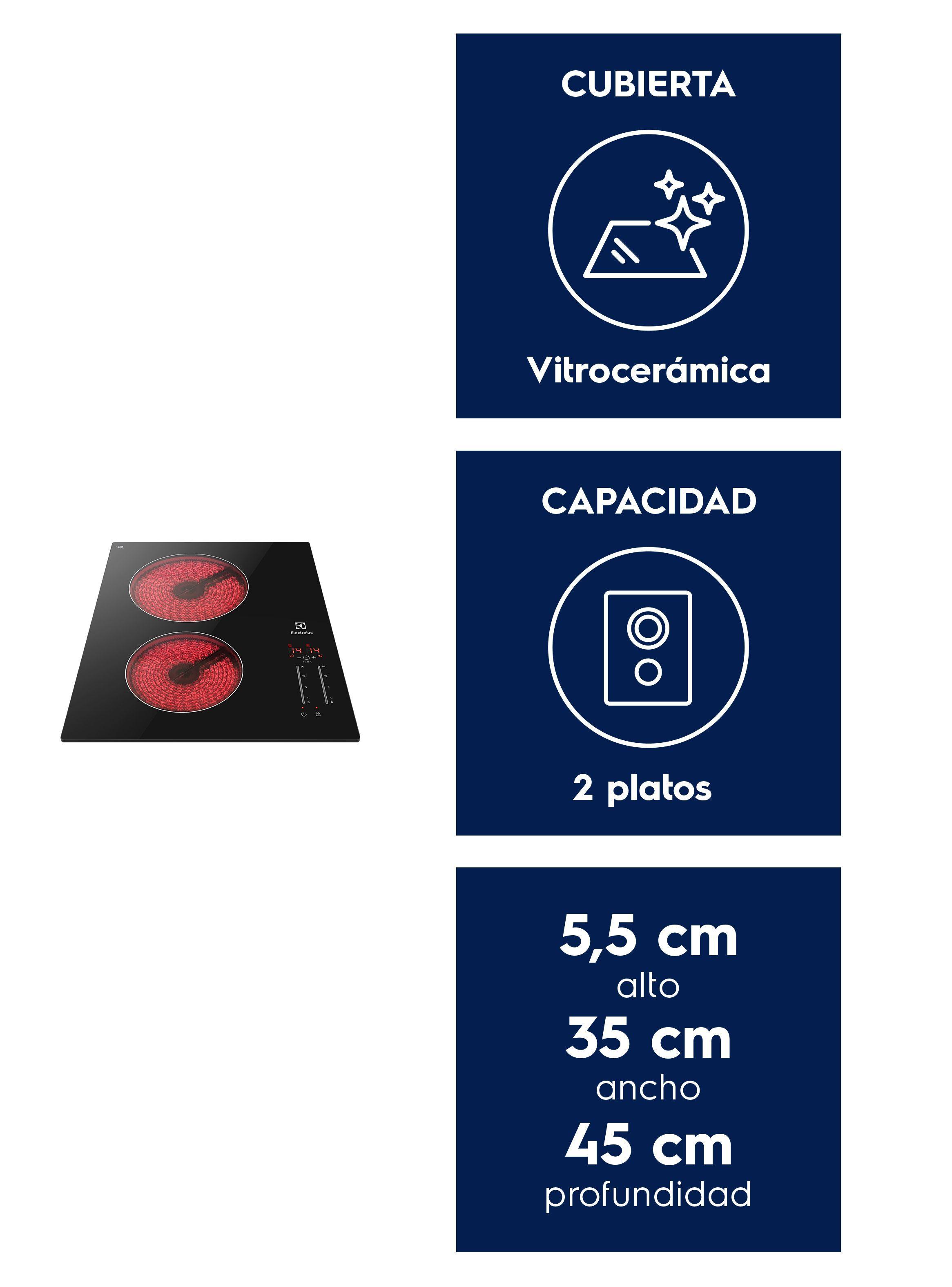 Encimera Eléctrica 3 Platos Vitrocerámica Panel Touch VE6DT-2