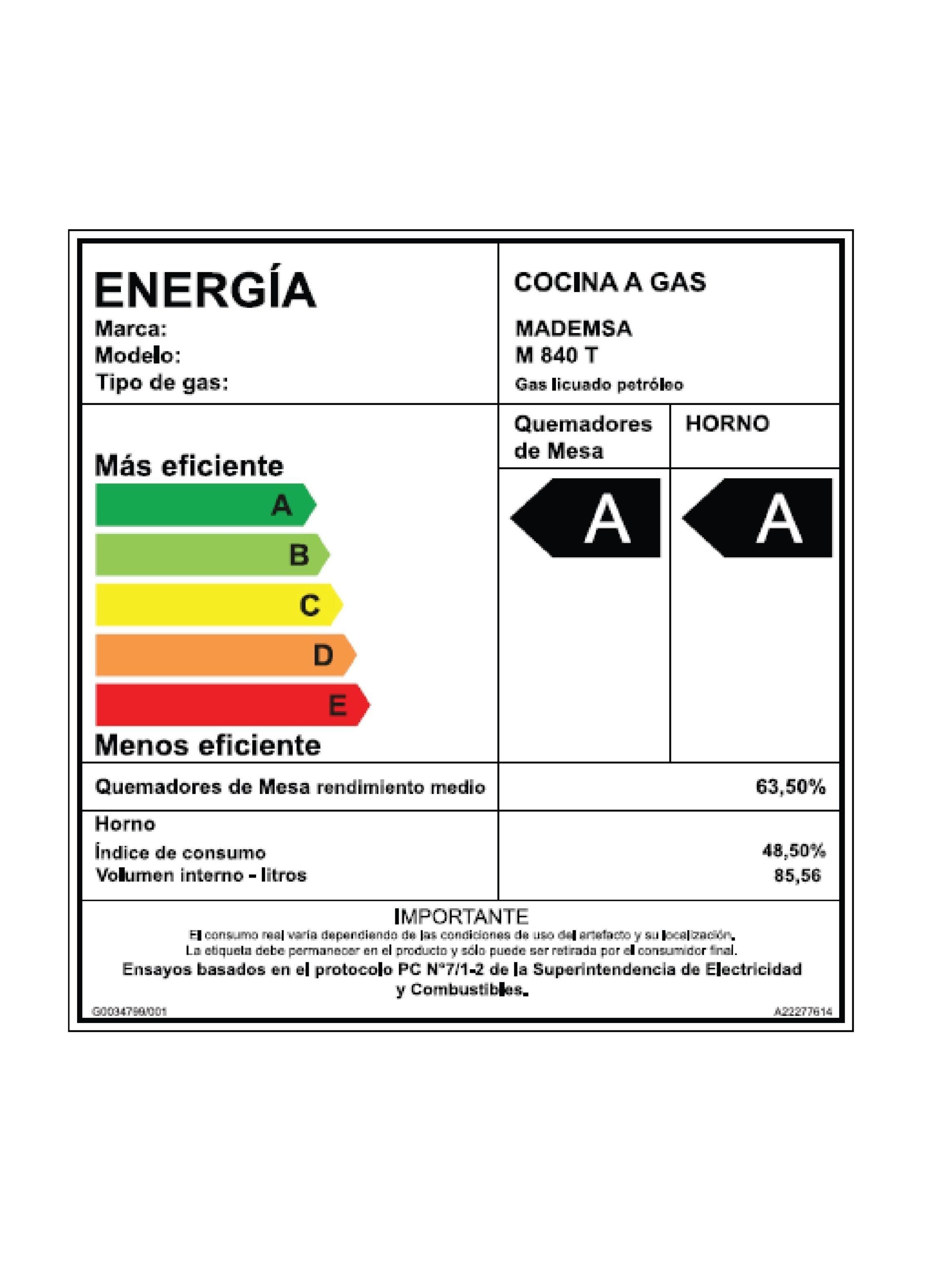 Cocina A Gas  6 Platos Inox M 840 T-6