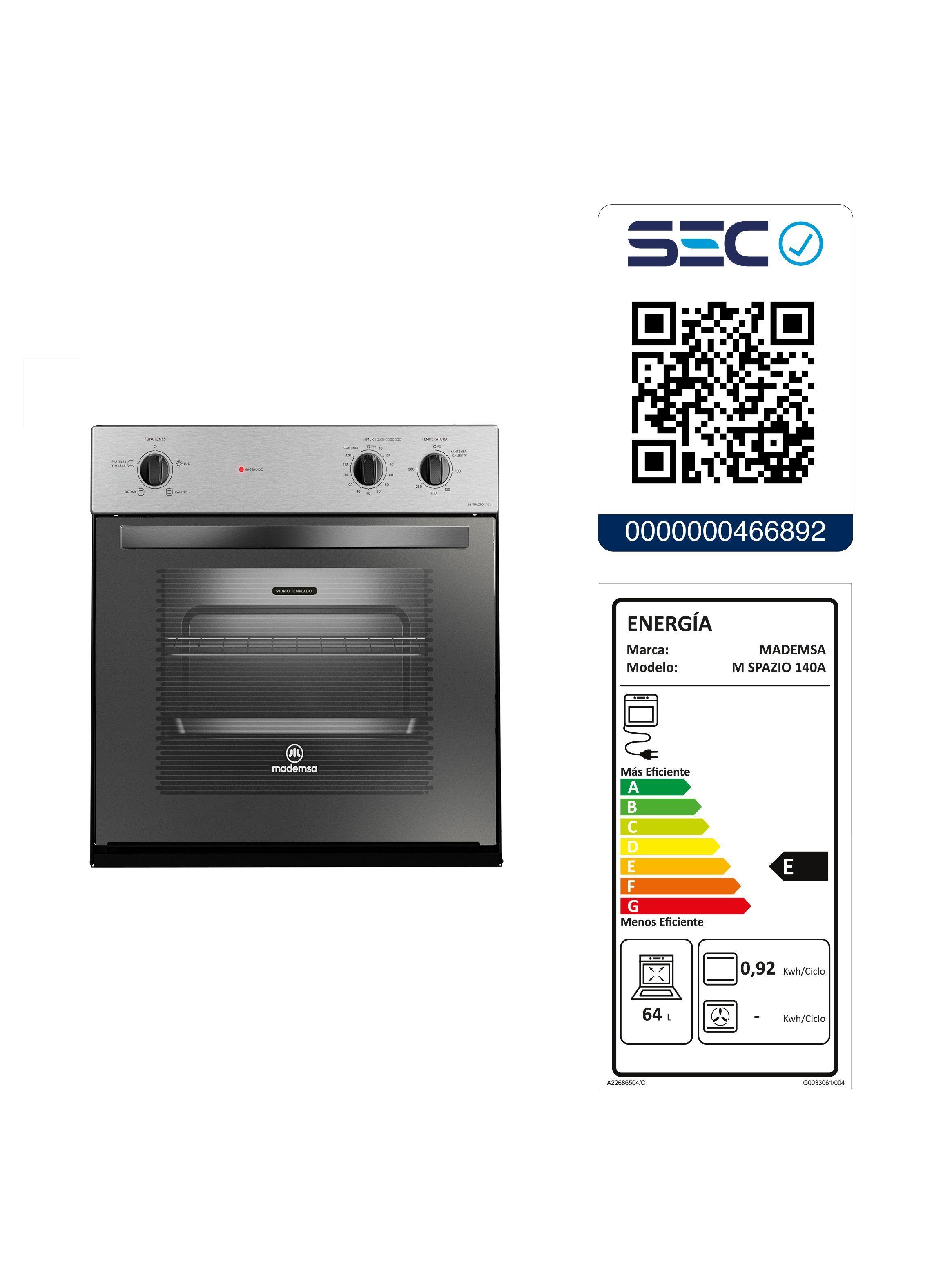 Horno Empotrable Eléctrico 66L Timer M Spazio 140A Negro-6