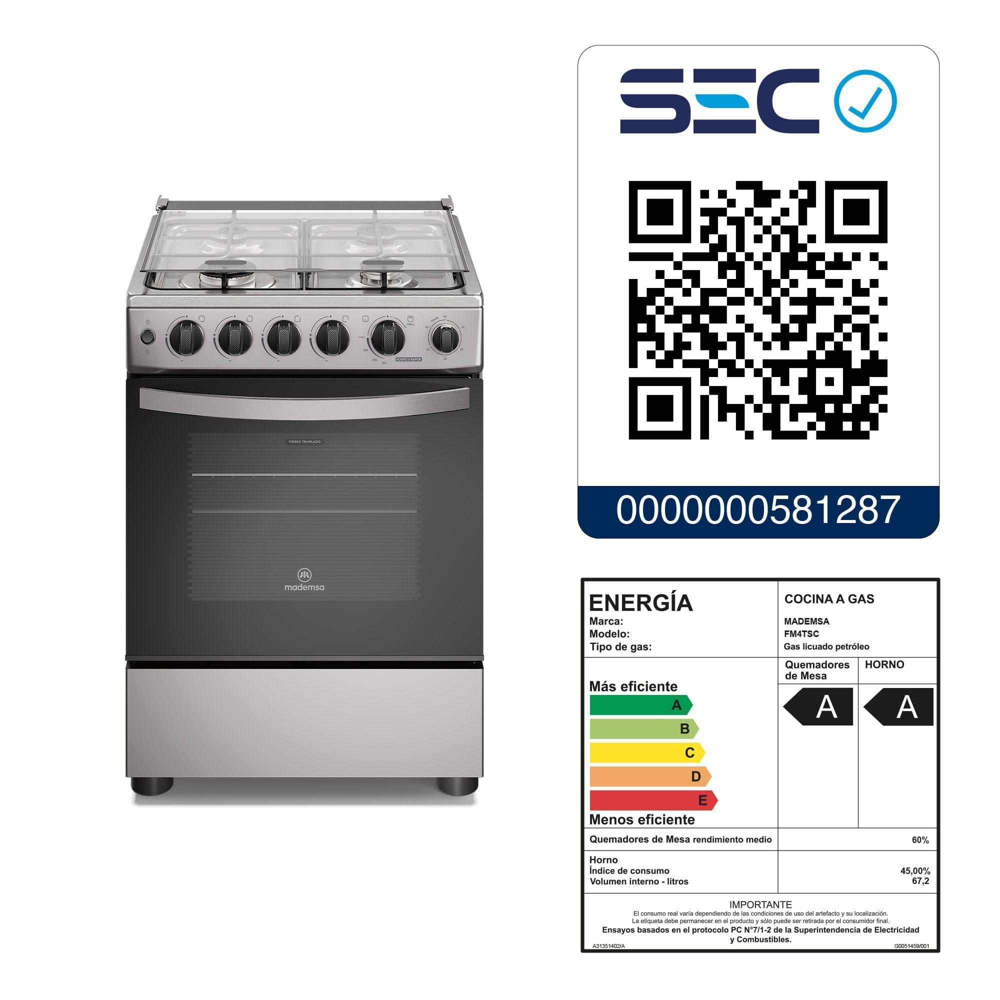 Cocina a Gas 4 platos Horno Vapor y Temporizador FM4TSC Silver-7