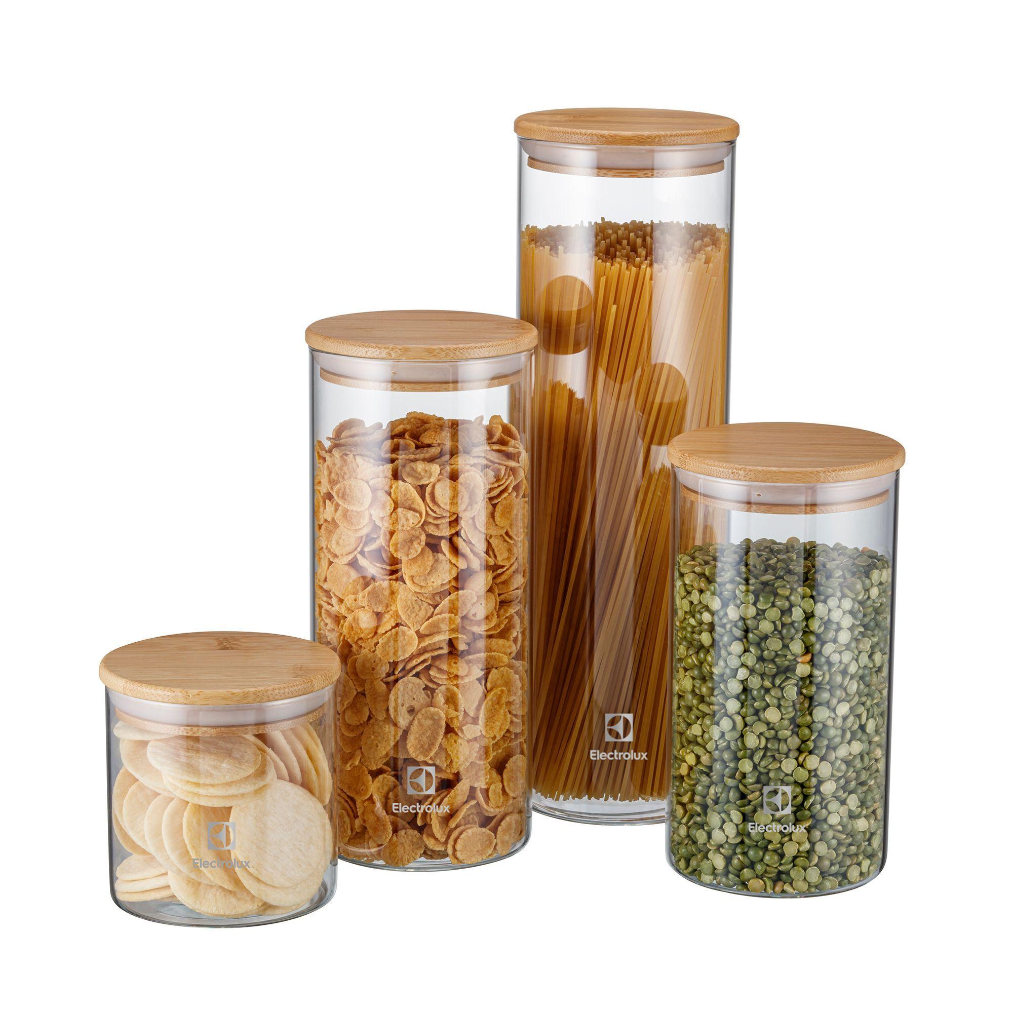 Set Contenedores Vidrio Herméticos Organizadores Tapa Bambú 4 Un-2
