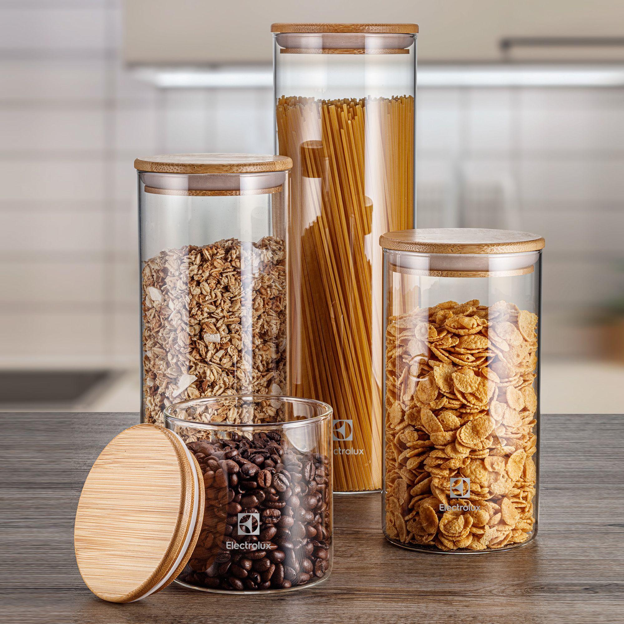Set Contenedores Vidrio Herméticos Organizadores Tapa Bambú 4 Un-4