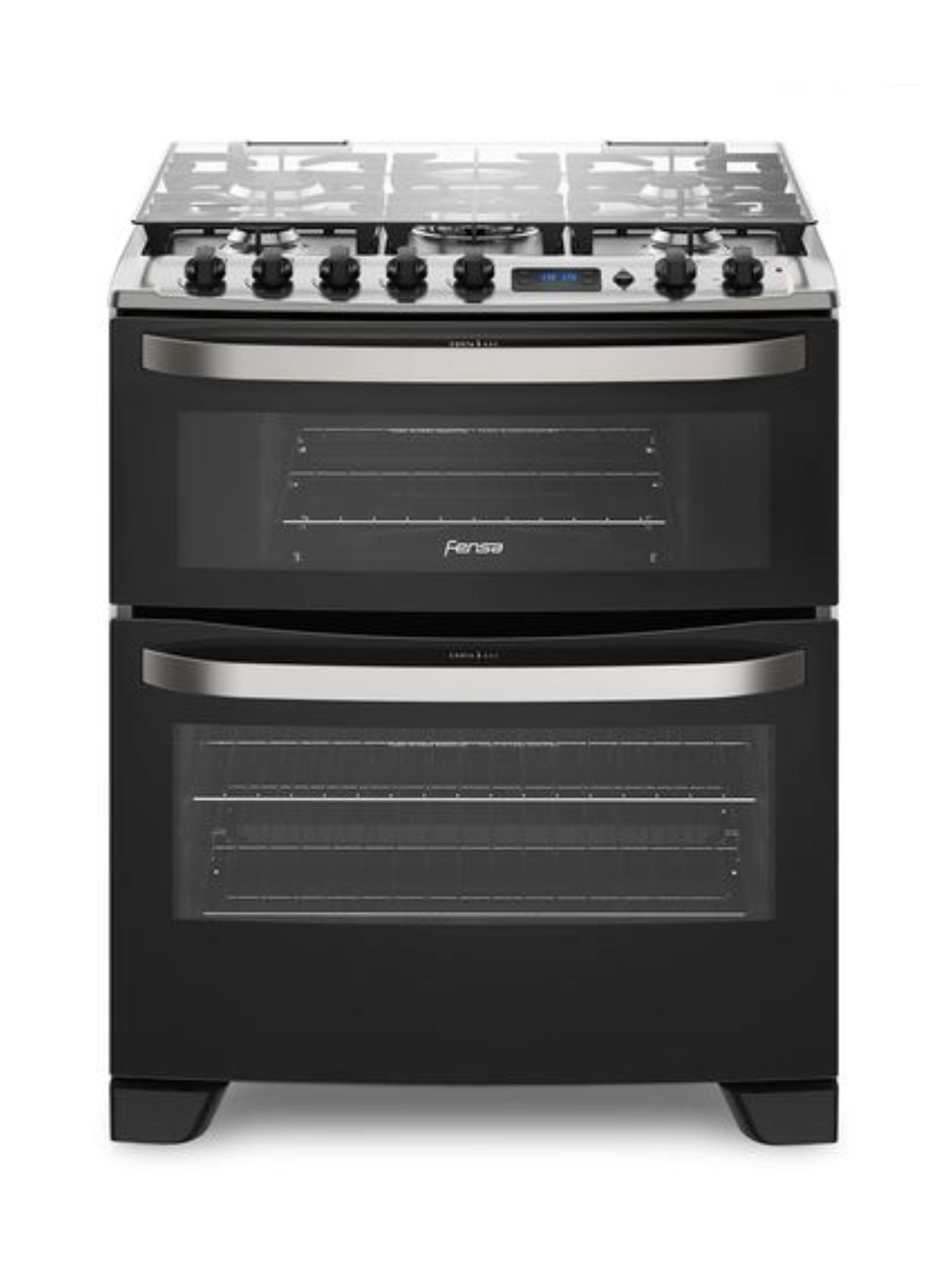 Cocina a Gas 5 Platos Fensa Doble Horno 76 DBT Negra-0