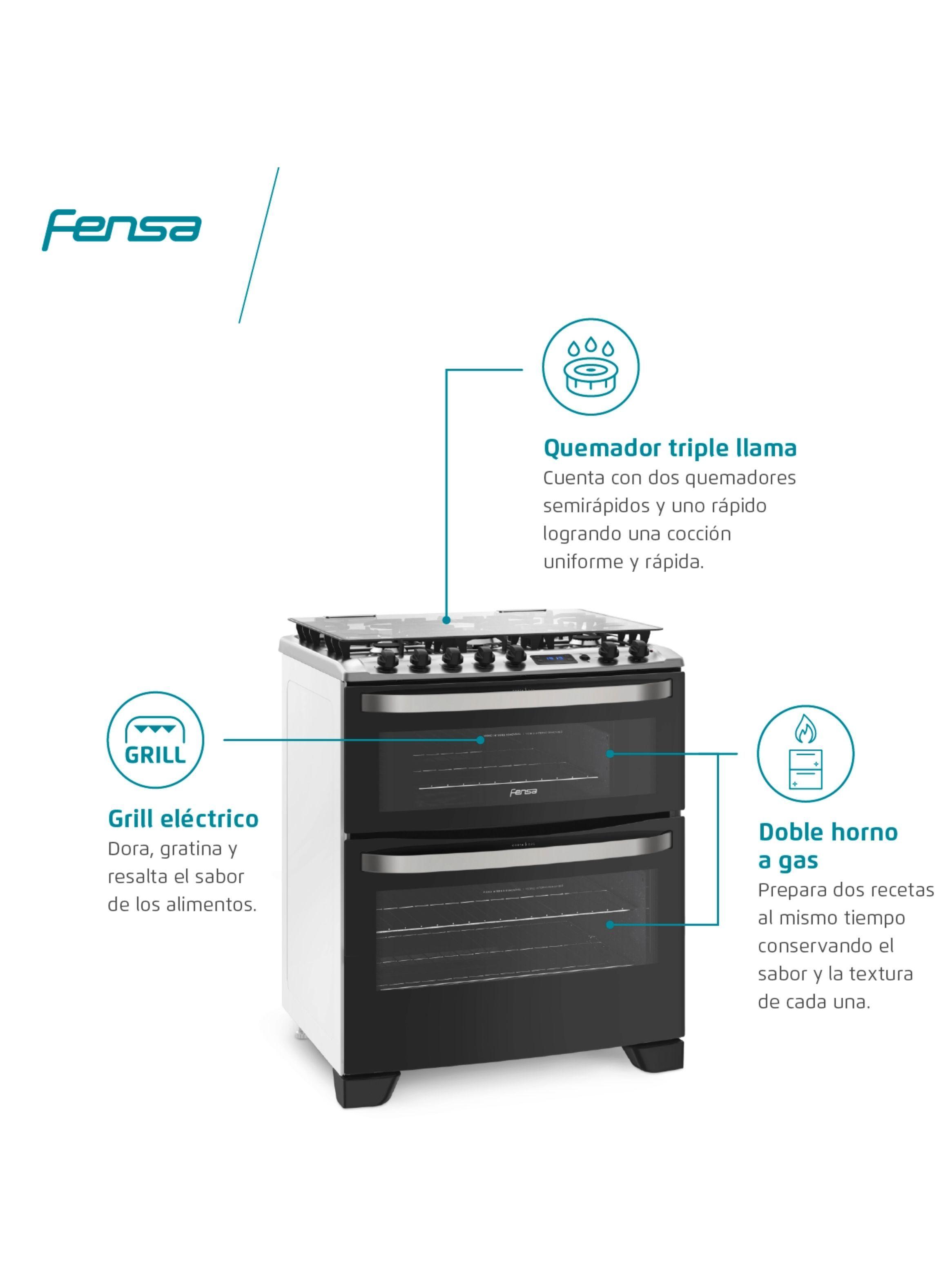 Cocina a Gas 5 Platos Fensa Doble Horno 76 DBT Negra-5