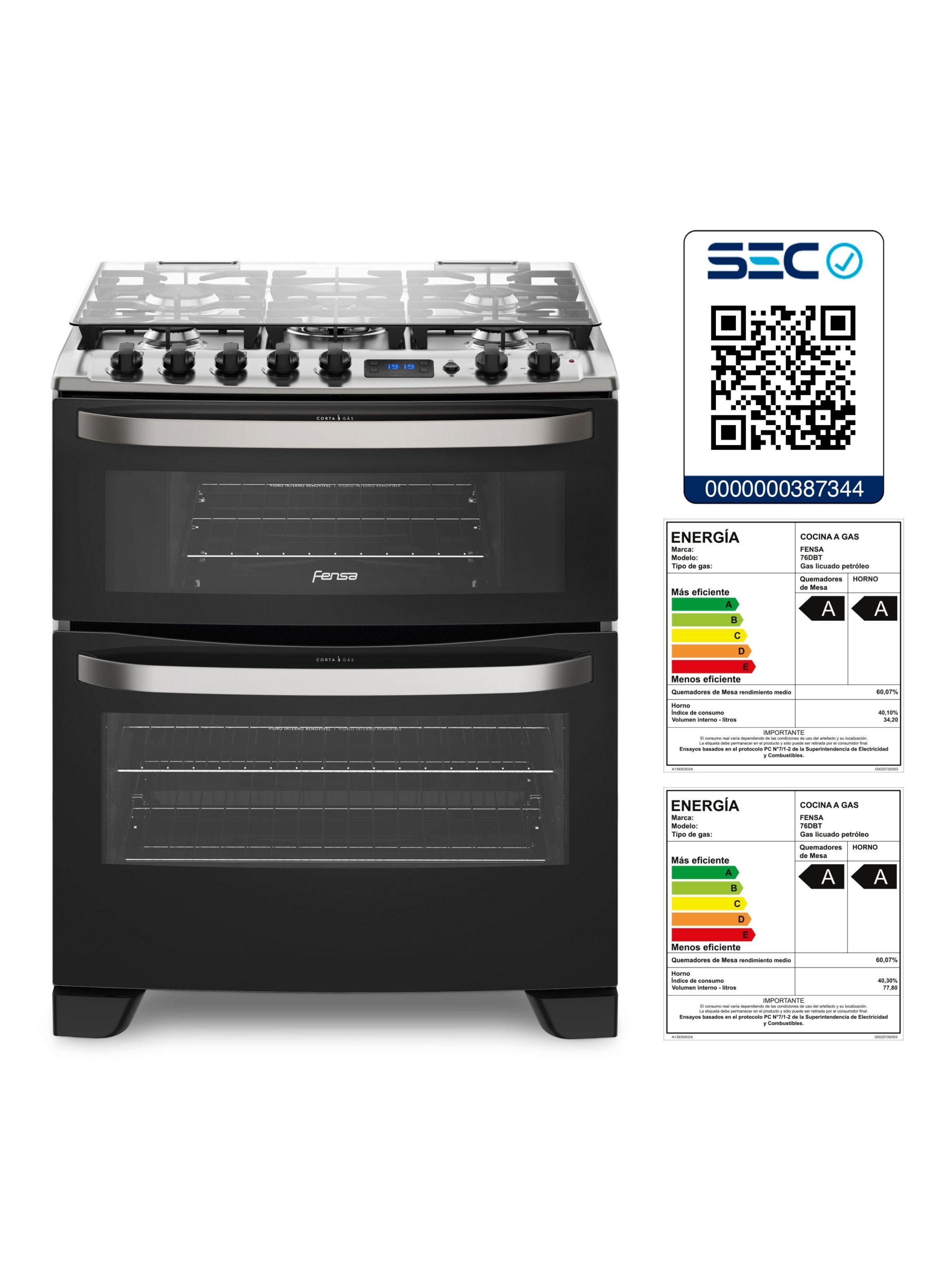 Cocina a Gas 5 Platos Fensa Doble Horno 76 DBT Negra-7