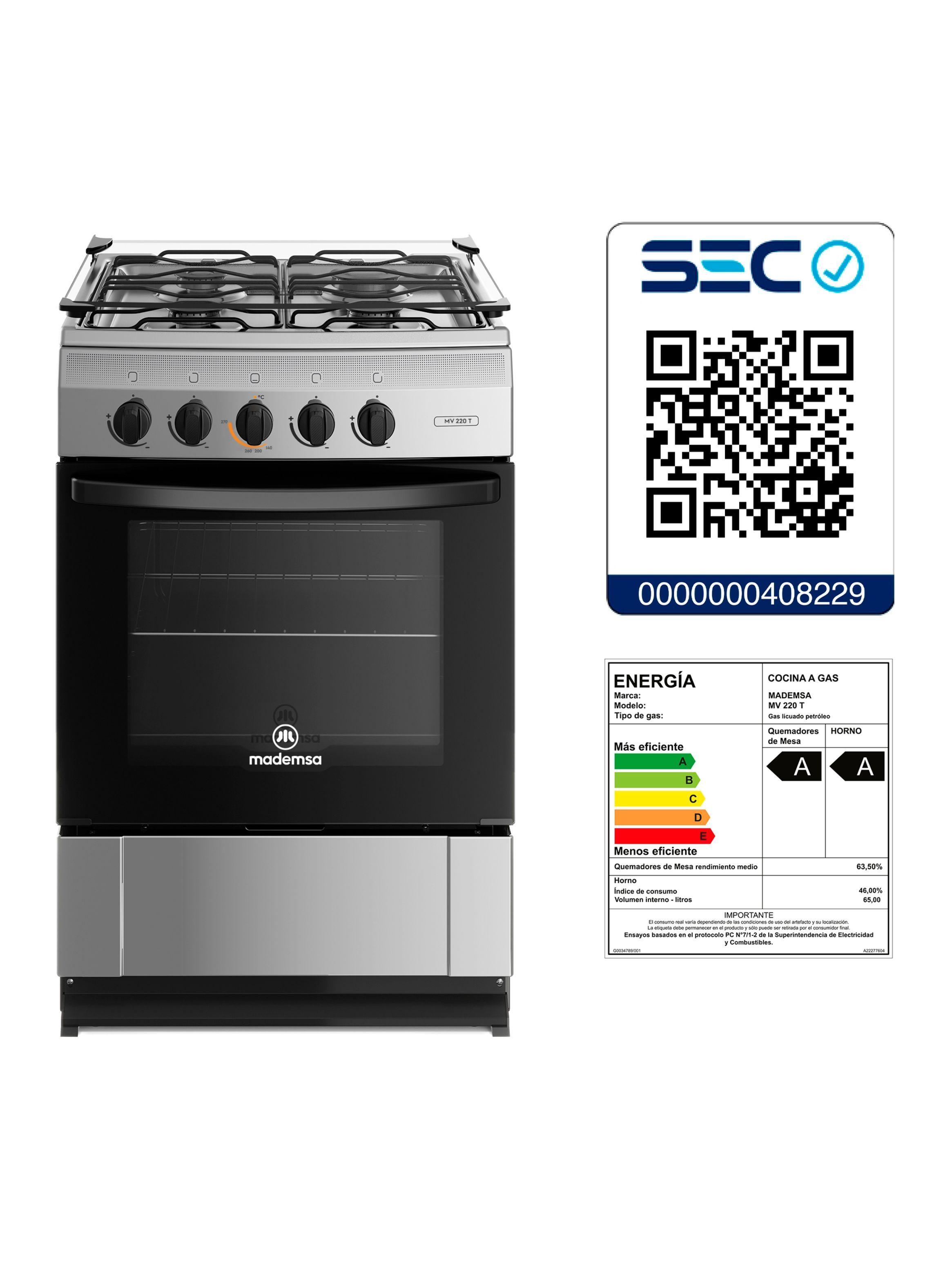 Cocina a Gas 4 Platos Mademsa Tapa Cubierta MV 220 T Inox-5