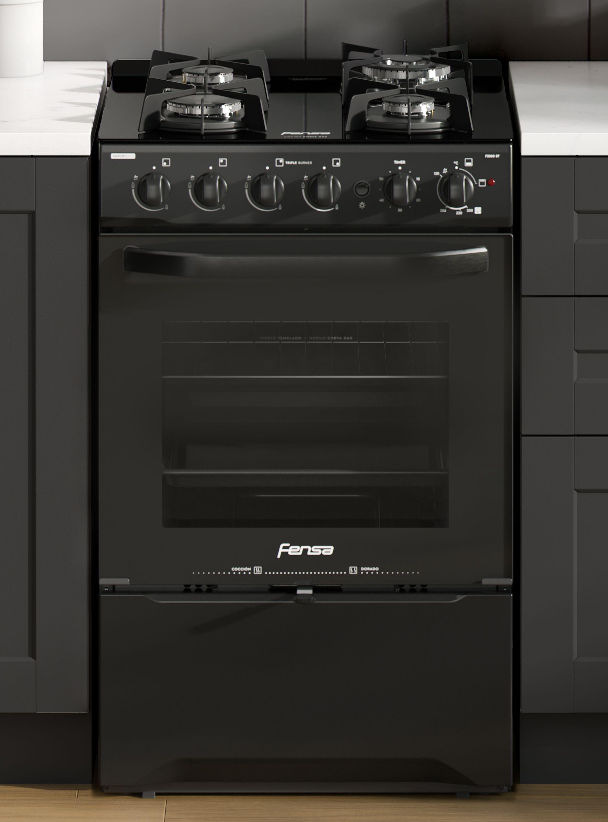 Cocina a Gas 4 Platos Fensa Cubierta Vidrio F 3000 BT Negra-3