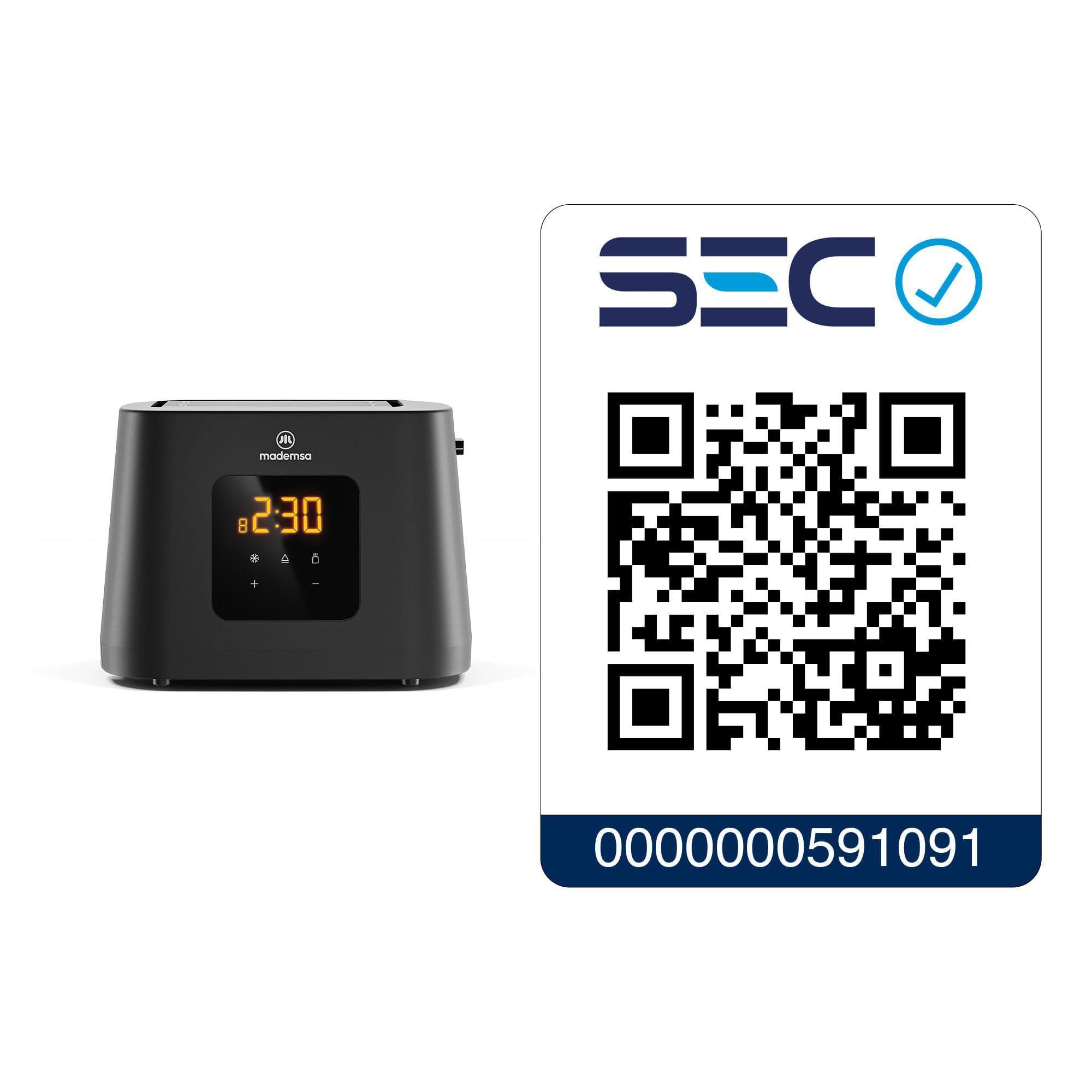 Tostador Eléctrico 2 Rebanadas 8 Niveles de Tostado 860W MTS60-6