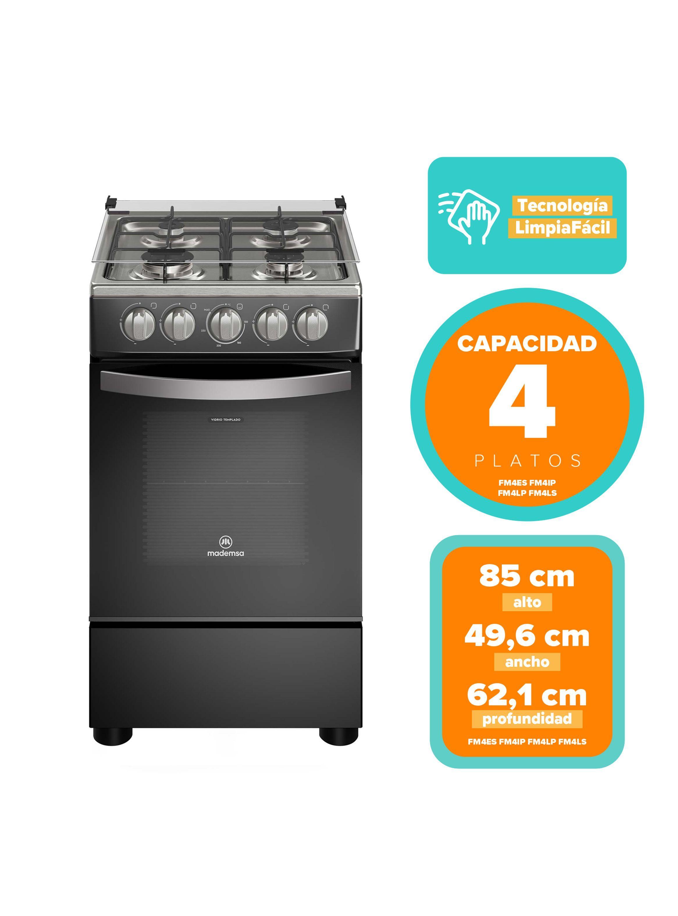 Cocina a Gas 4 Platos LimpiaFácil y Tapa Vidrio FM4LP Negra-2