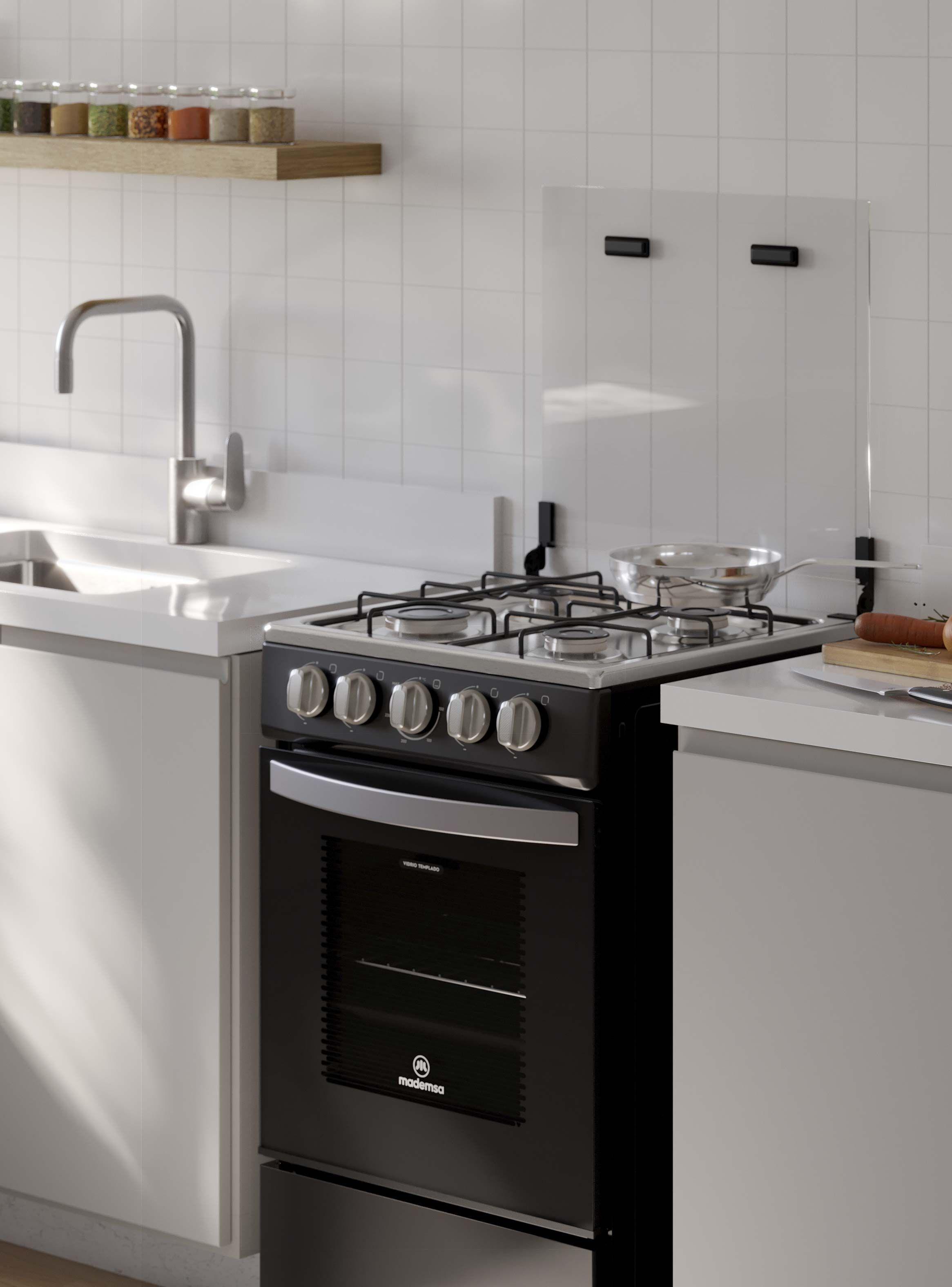 Cocina a Gas 4 Platos LimpiaFácil y Tapa Vidrio FM4LP Negra-4
