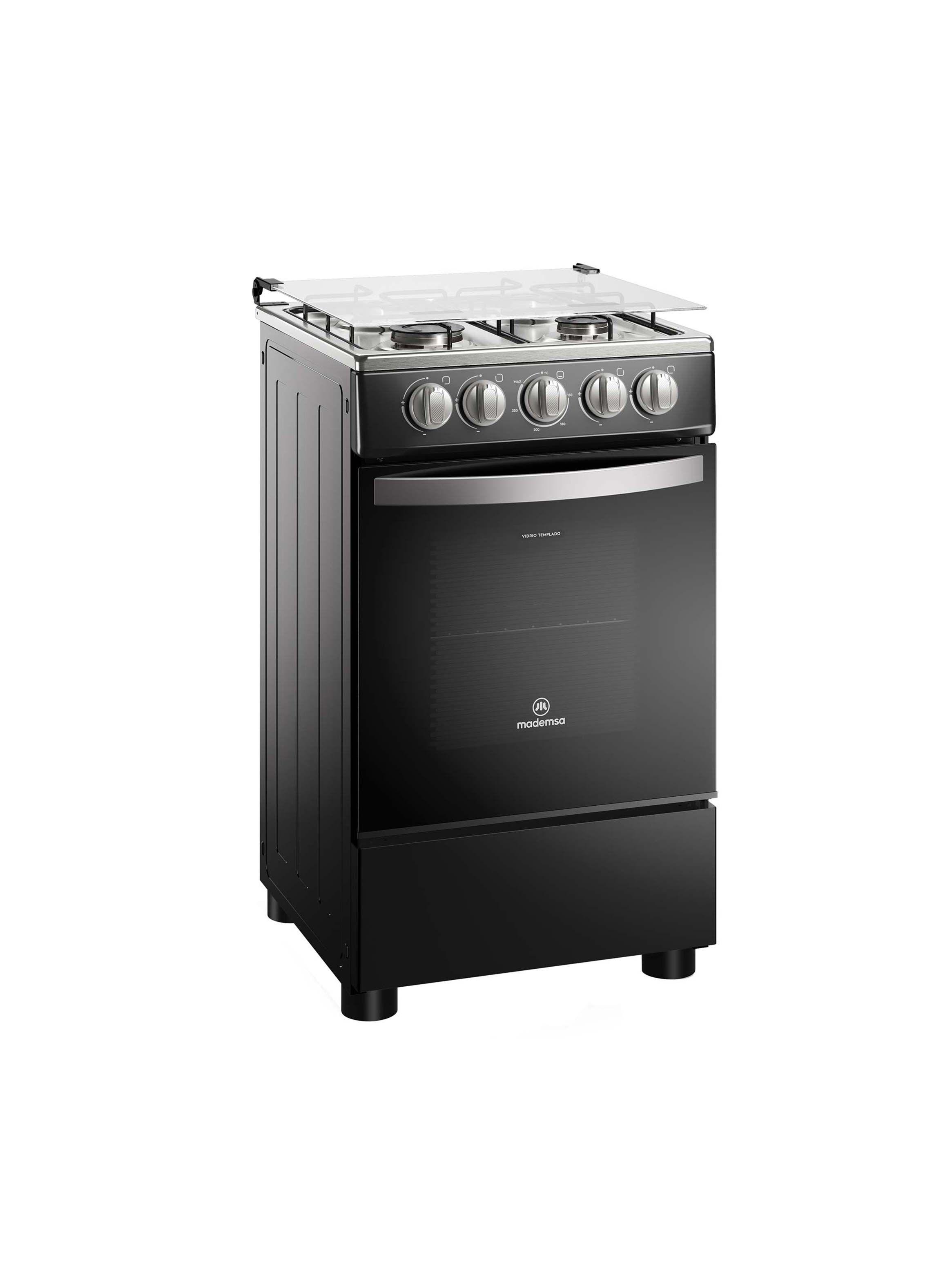 Cocina a Gas 4 Platos LimpiaFácil y Tapa Vidrio FM4LP Negra-2