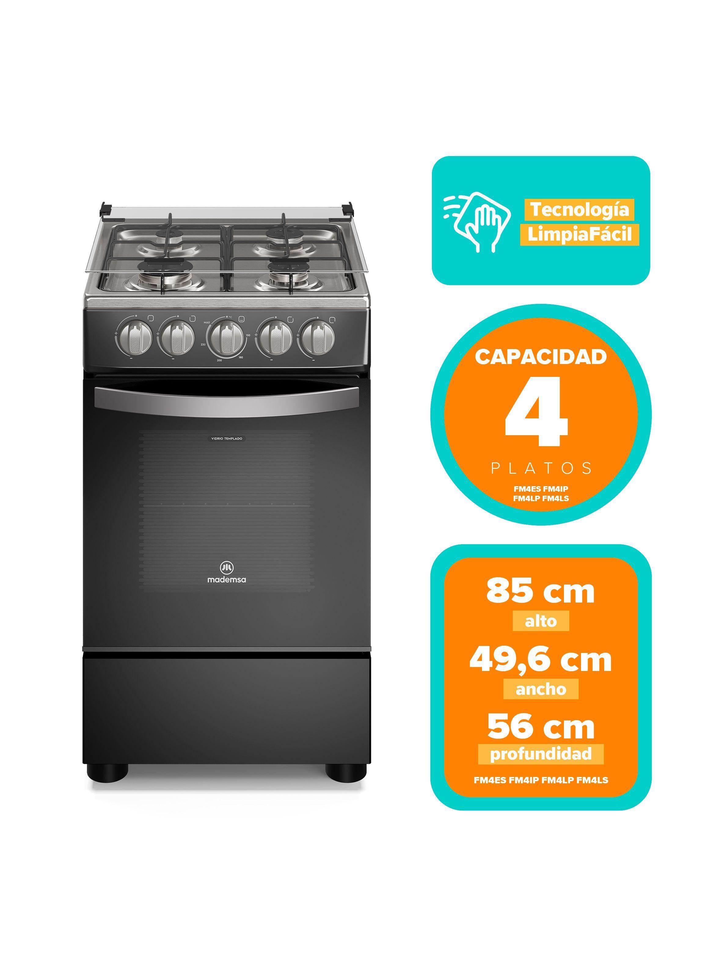 Cocina a Gas 4 Platos LimpiaFácil y Tapa Vidrio FM4LP Negra-3
