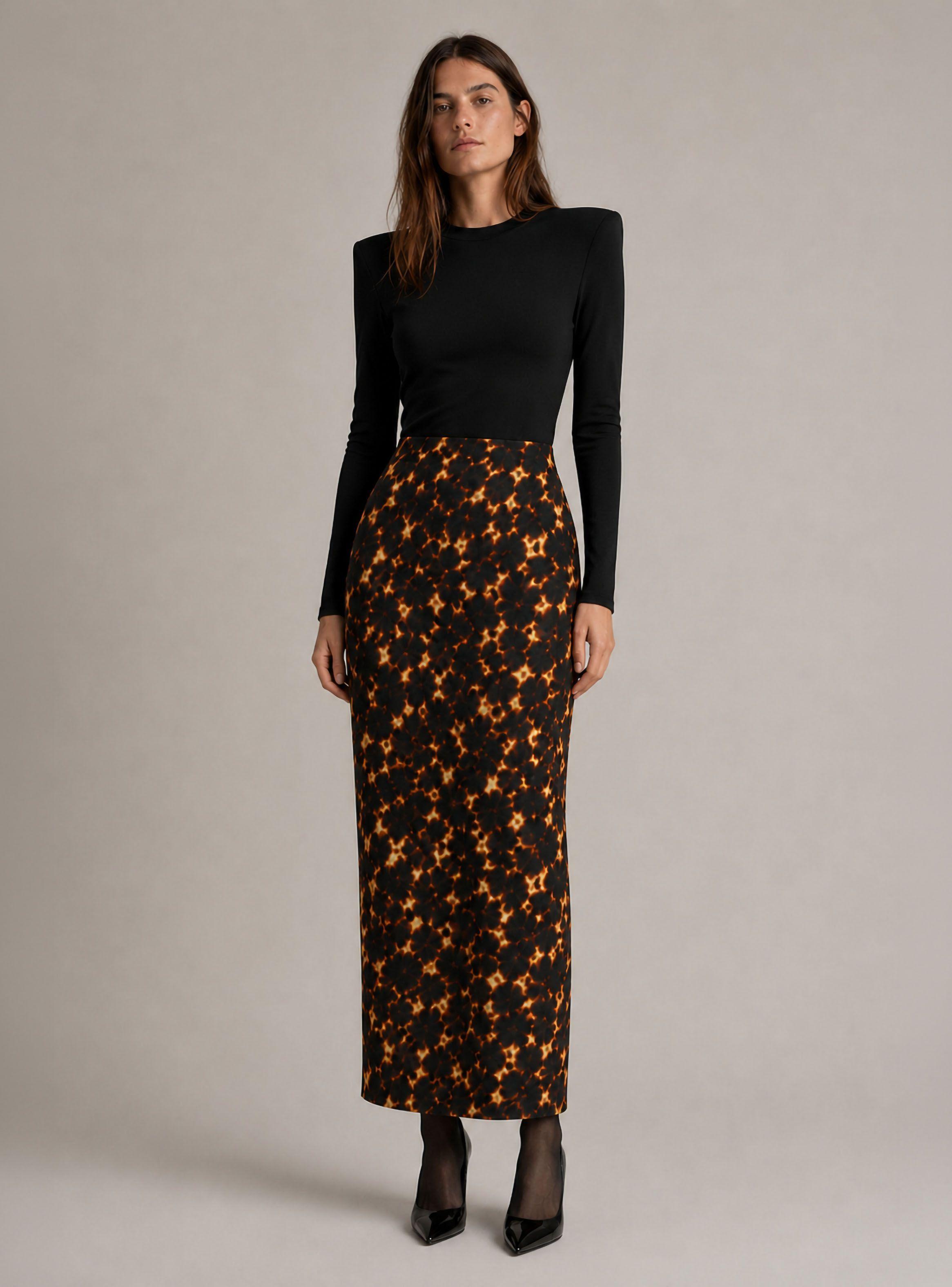 Falda Recta Pinzas Abstract Contour Skirt-2