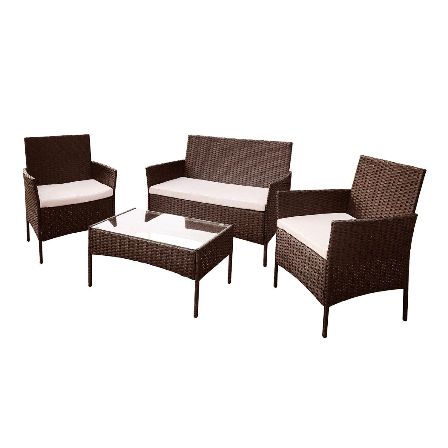 Juego De Sillas Sala Rattan Exterior Mimbre Marron Cojines-0