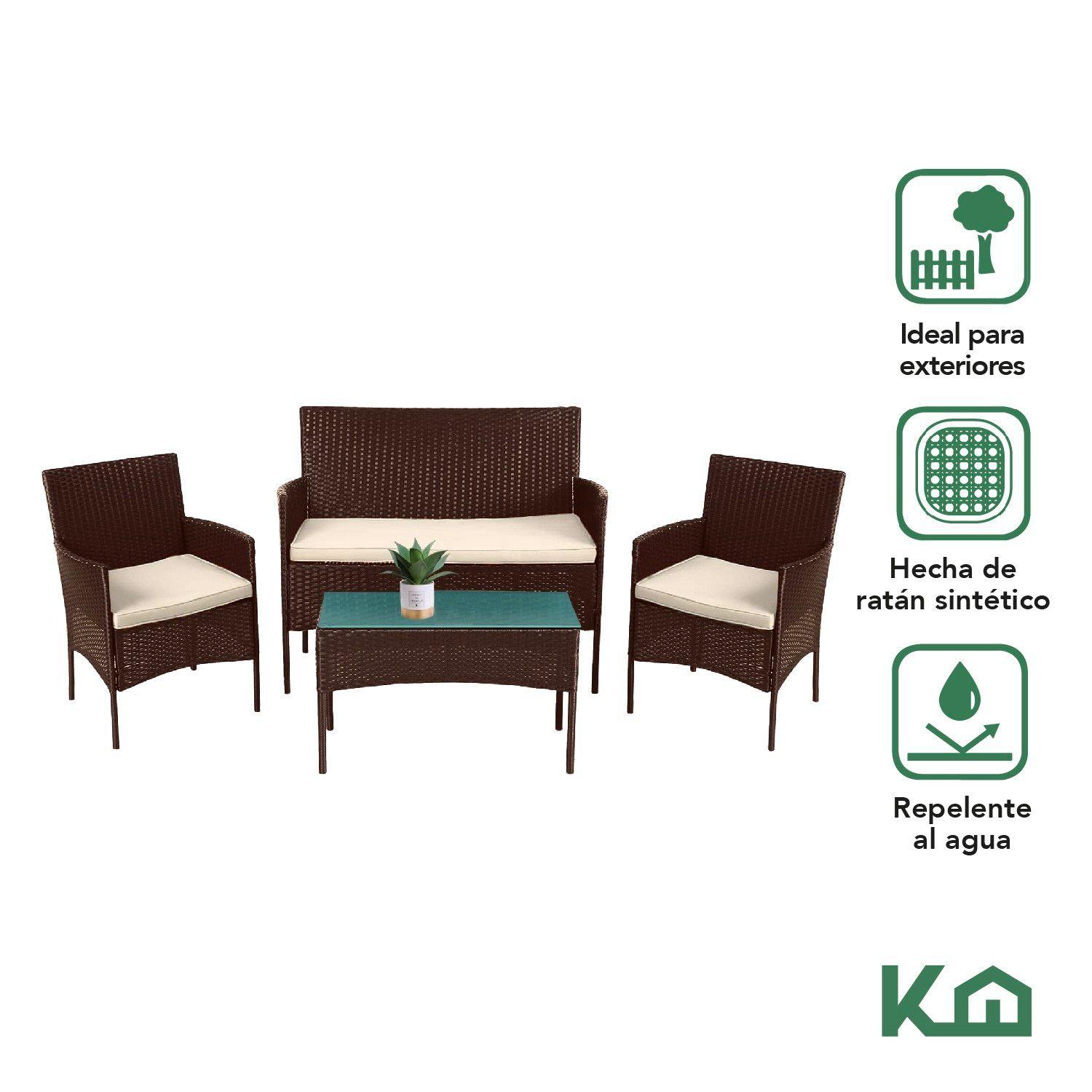 Juego De Sillas Sala Rattan Exterior Mimbre Marron Cojines-1