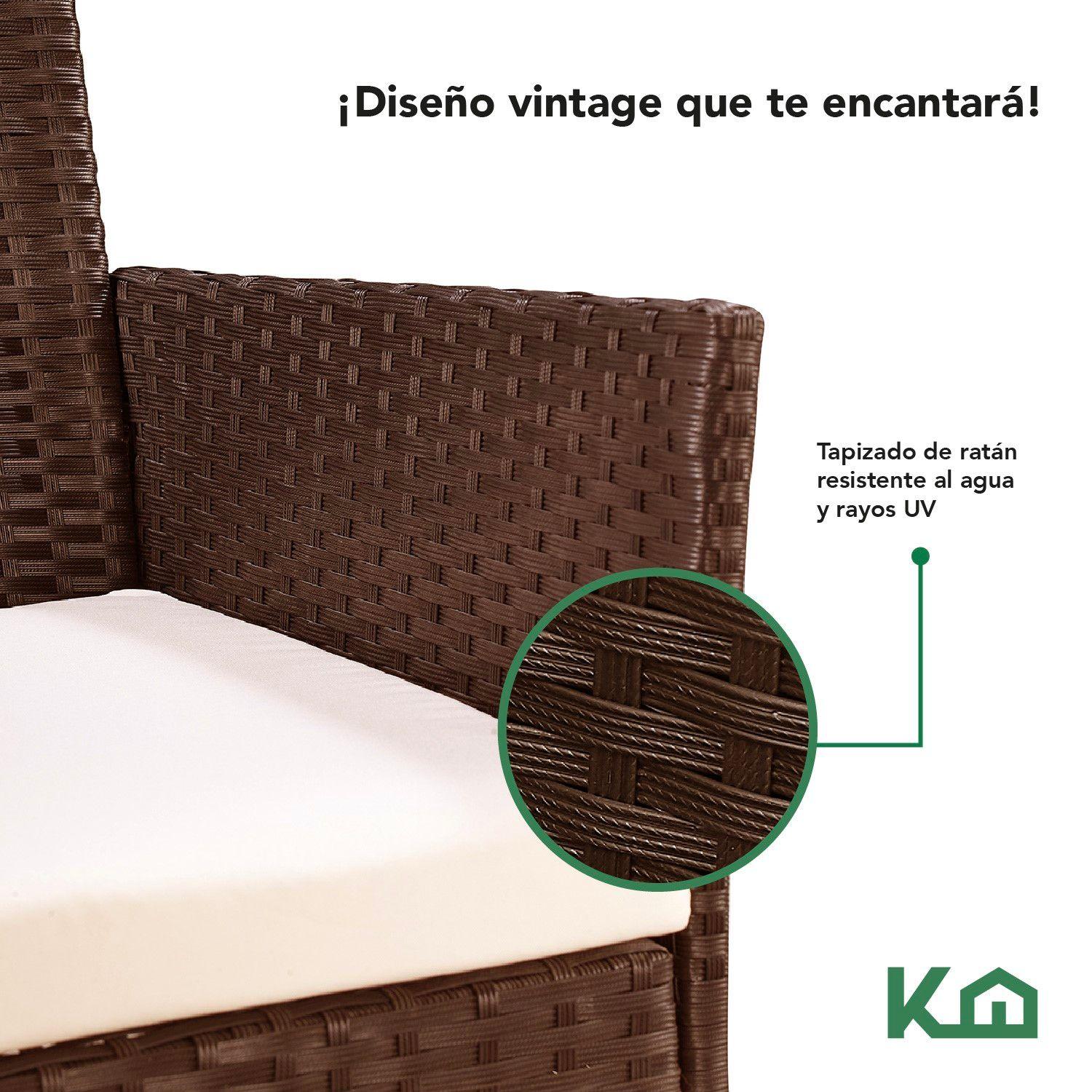 Juego De Sillas Sala Rattan Exterior Mimbre Marron Cojines-2