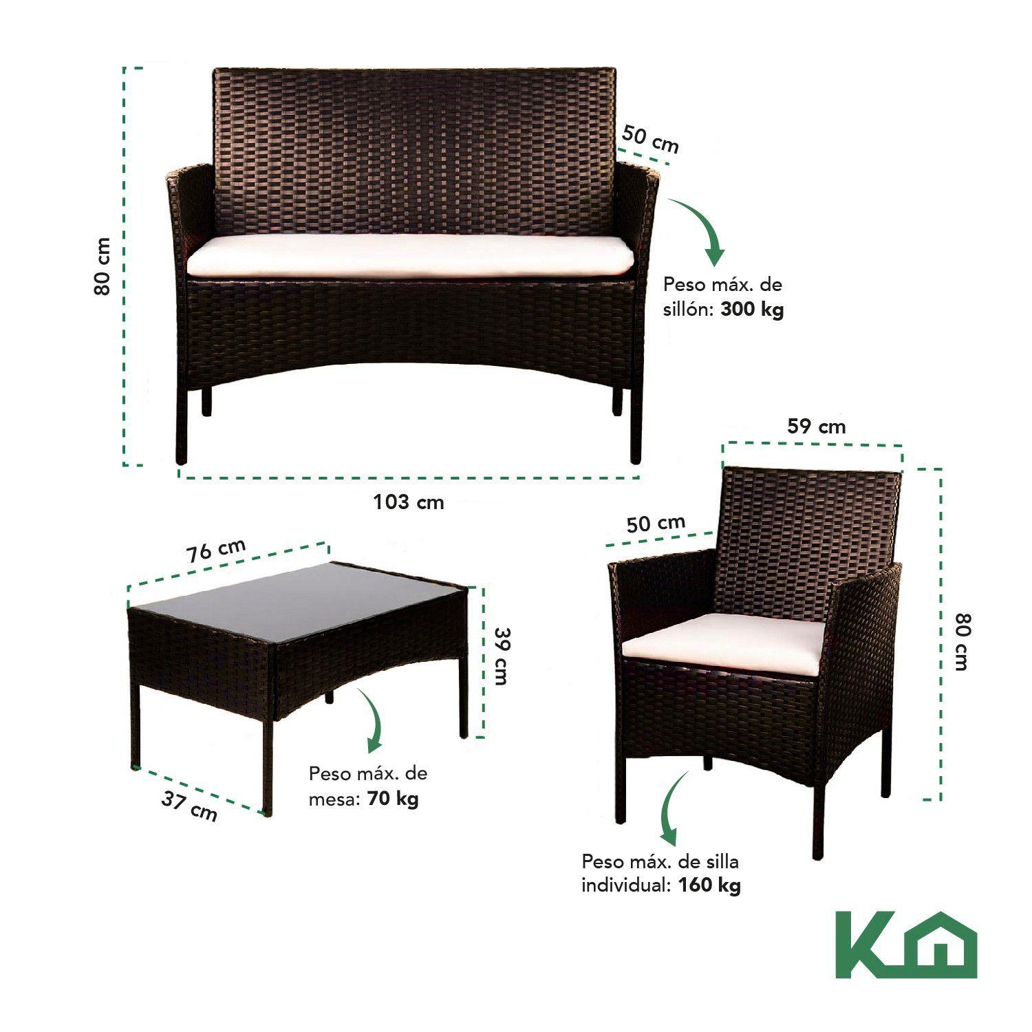 Juego De Sillas Sala Rattan Exterior Mimbre Marron Cojines-4