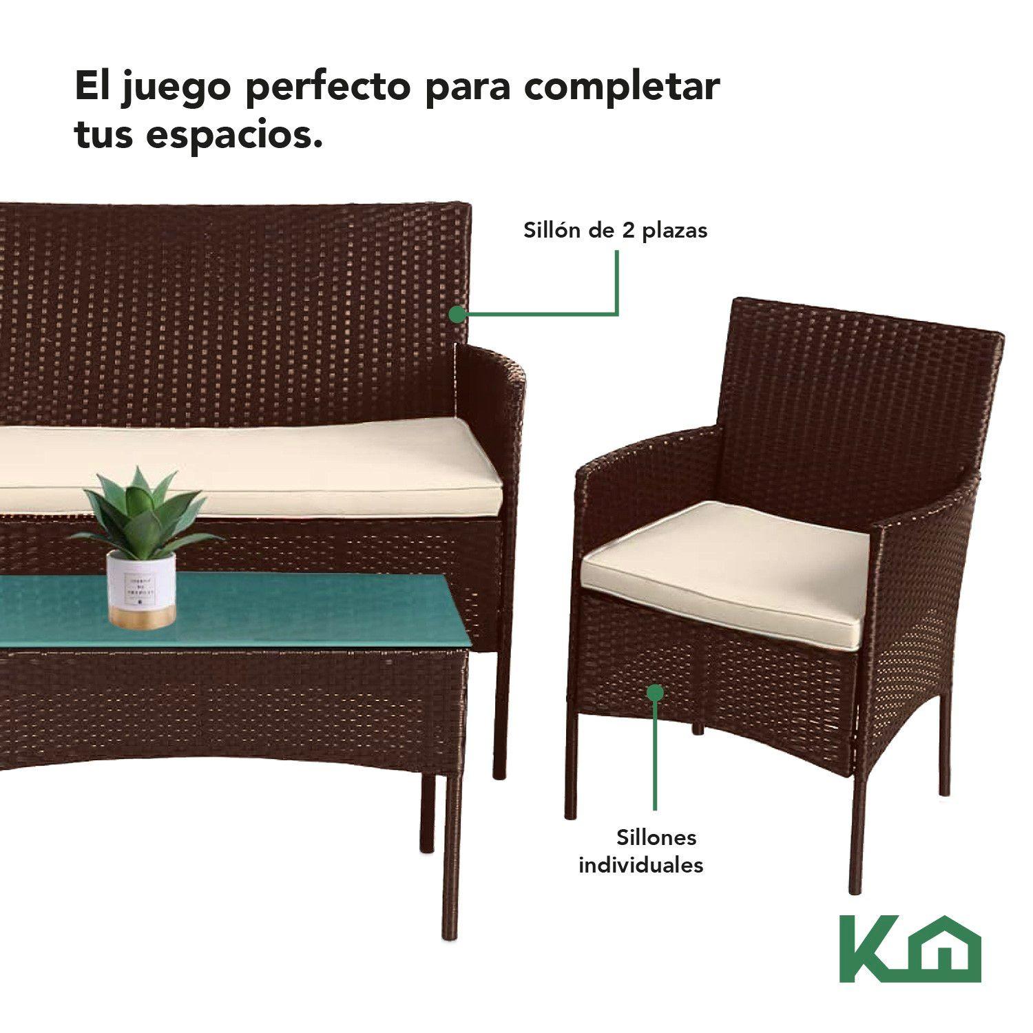 Juego De Sillas Sala Rattan Exterior Mimbre Marron Cojines-5