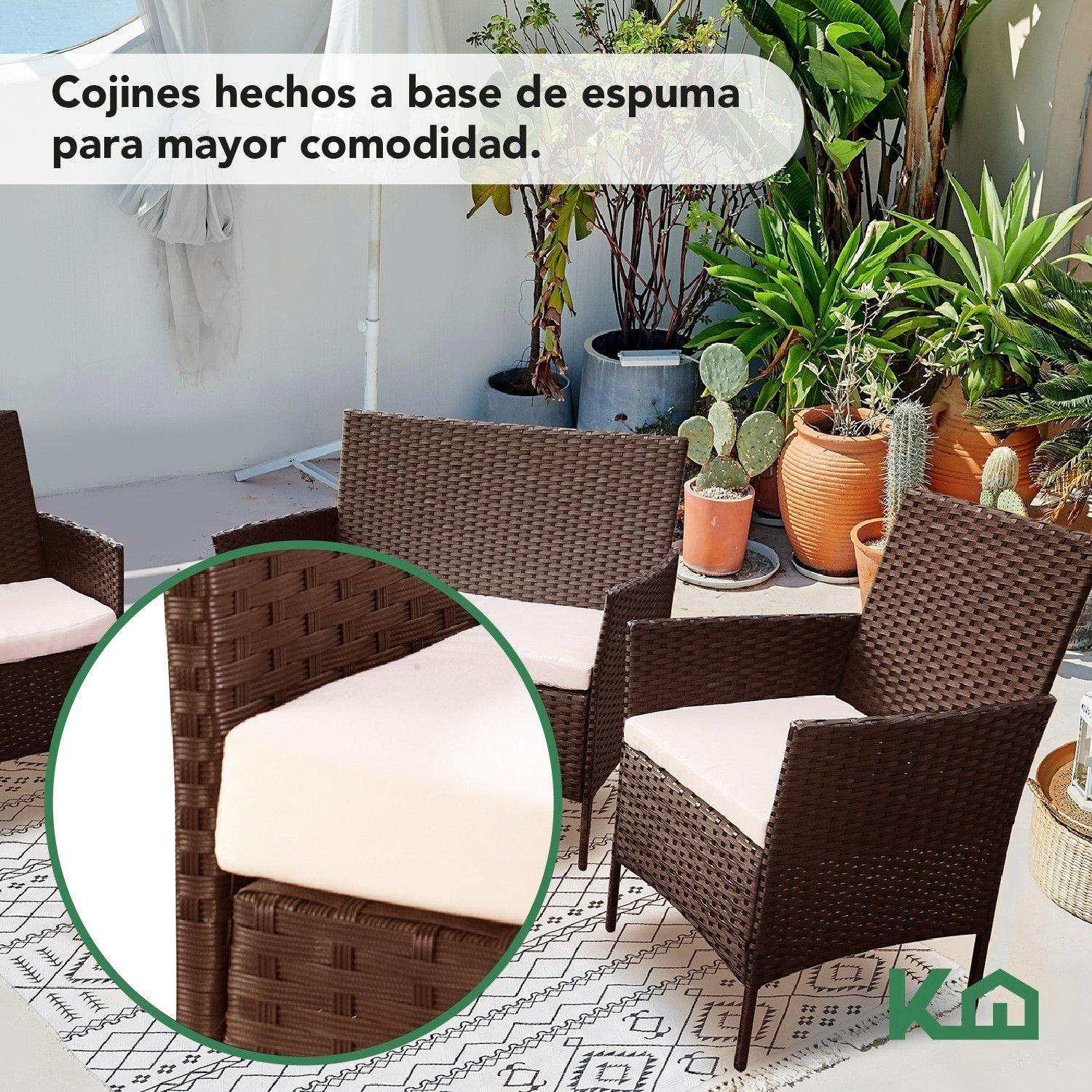 Juego De Sillas Sala Rattan Exterior Mimbre Marron Cojines-6