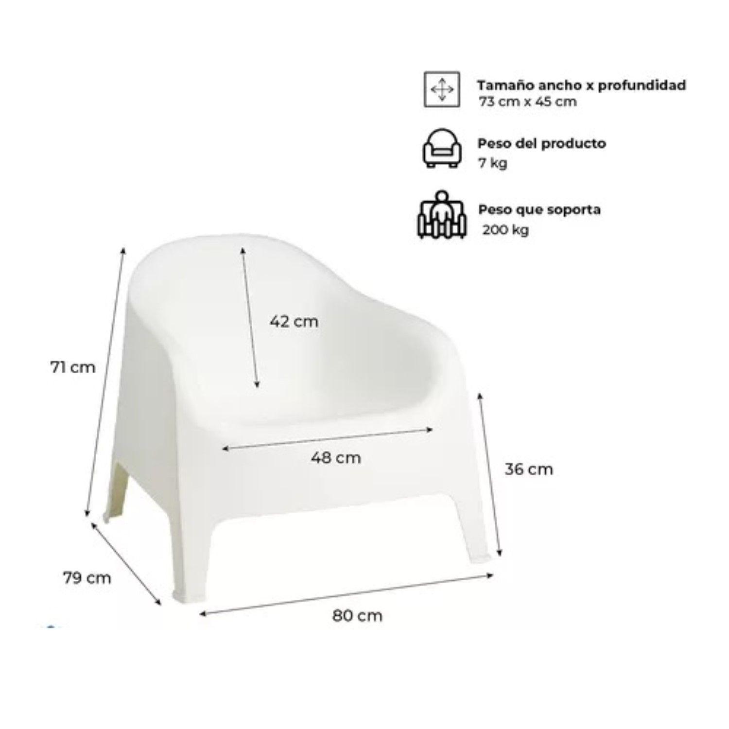 Sillon Individual Blanco Plastico x2 + Mesa Auxiliar-2