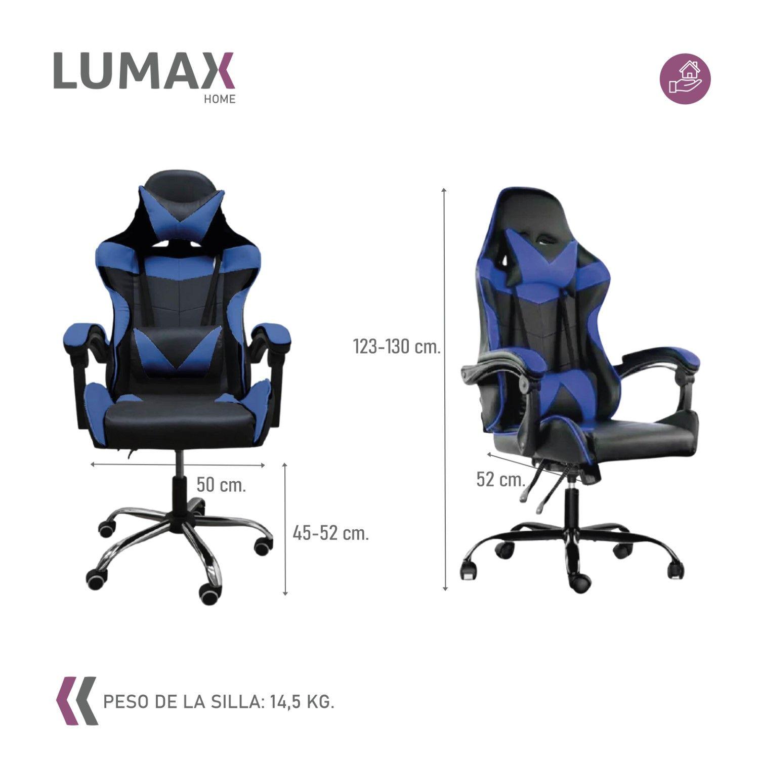 Silla Gamer Lumax Reclinable y Elevable Azul-2