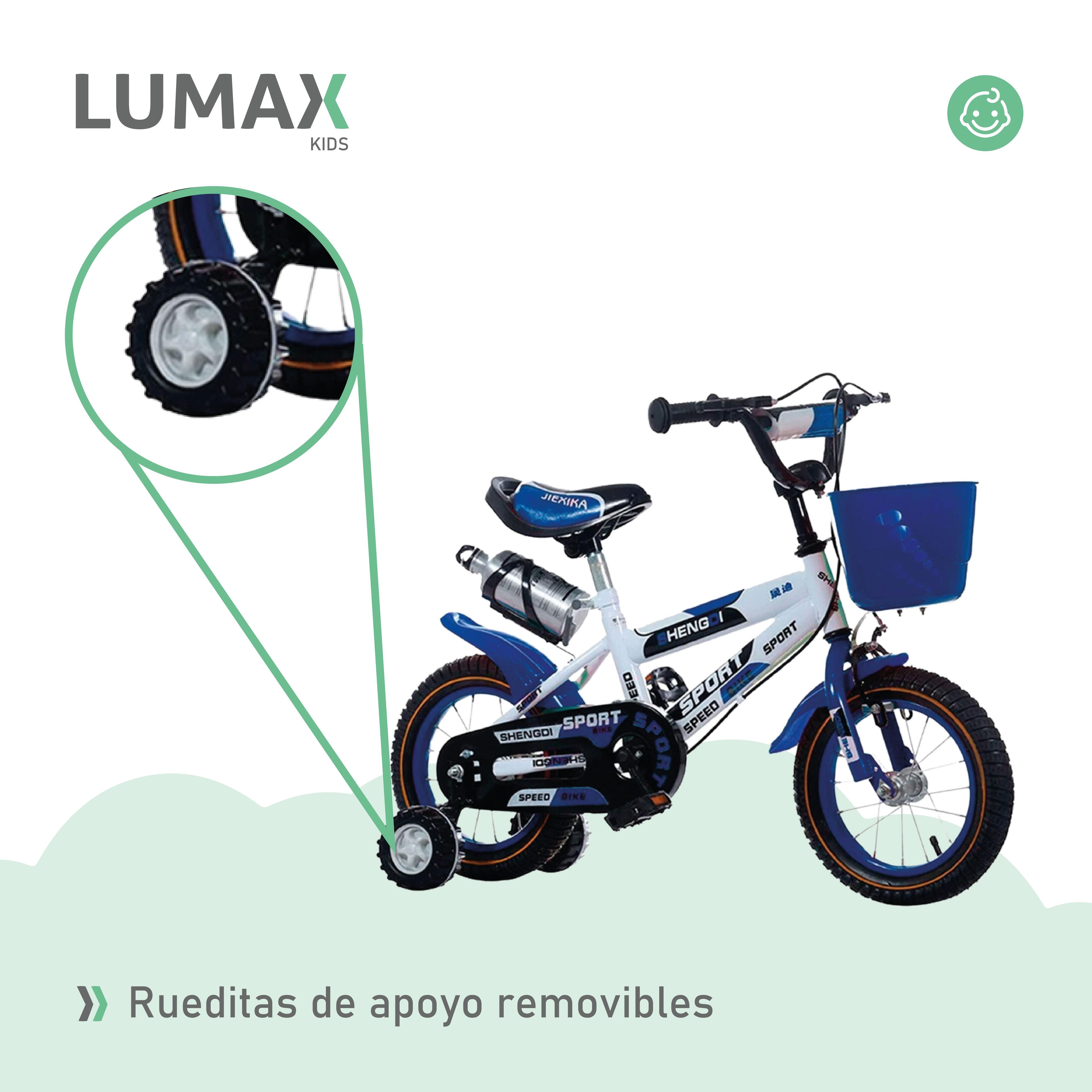 Bicicleta Infantil Lumax Aro 16 Azul Con Rueditas-5