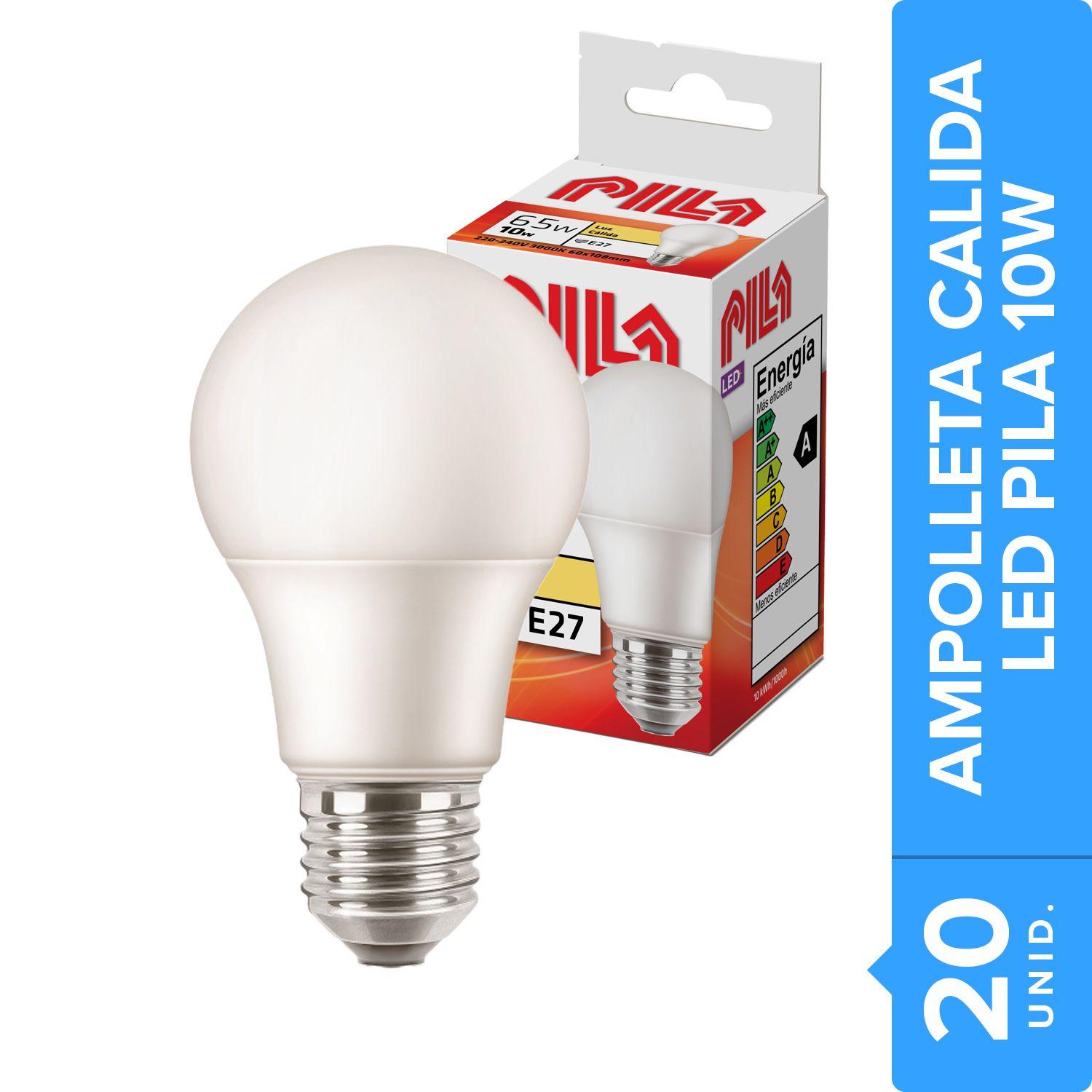 Pack 20 Ampolletas Led Pila E27 10W A60 Calida-0