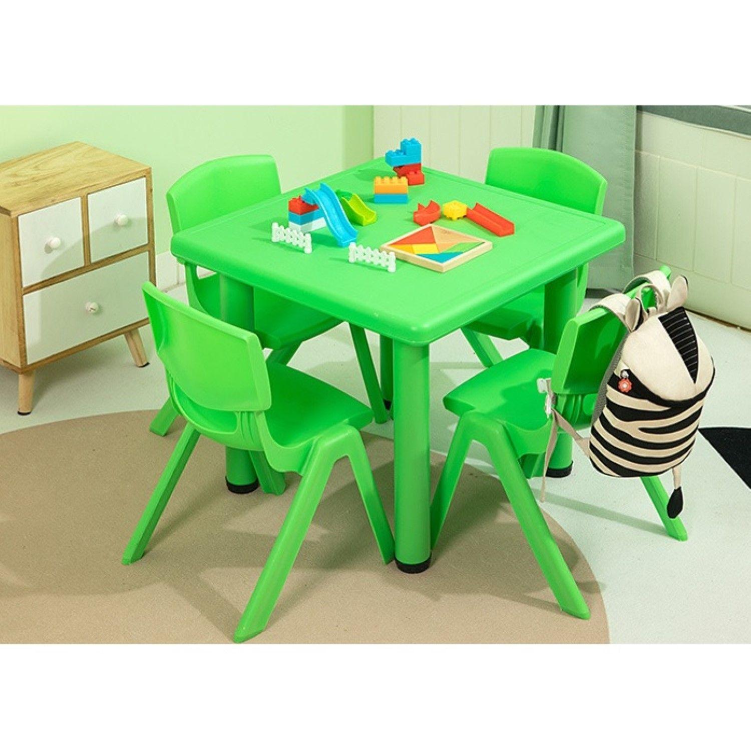 Mesa Plastico Infantil 60x60x50 + 4 Sillas Verde-3