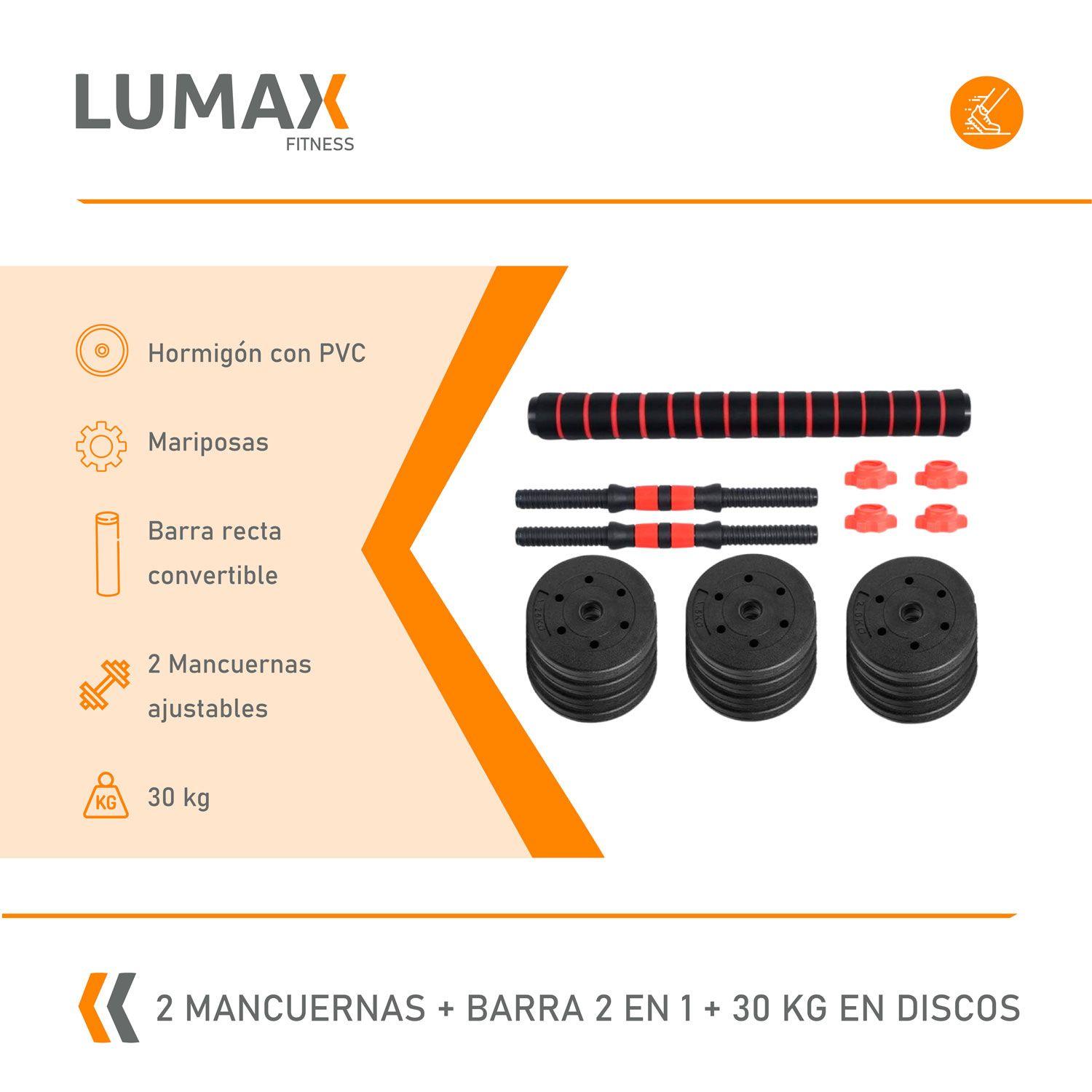 Set 2 Mancuernas + Barra 2 En 1 + 30kg Discos Pesas Rojo-1