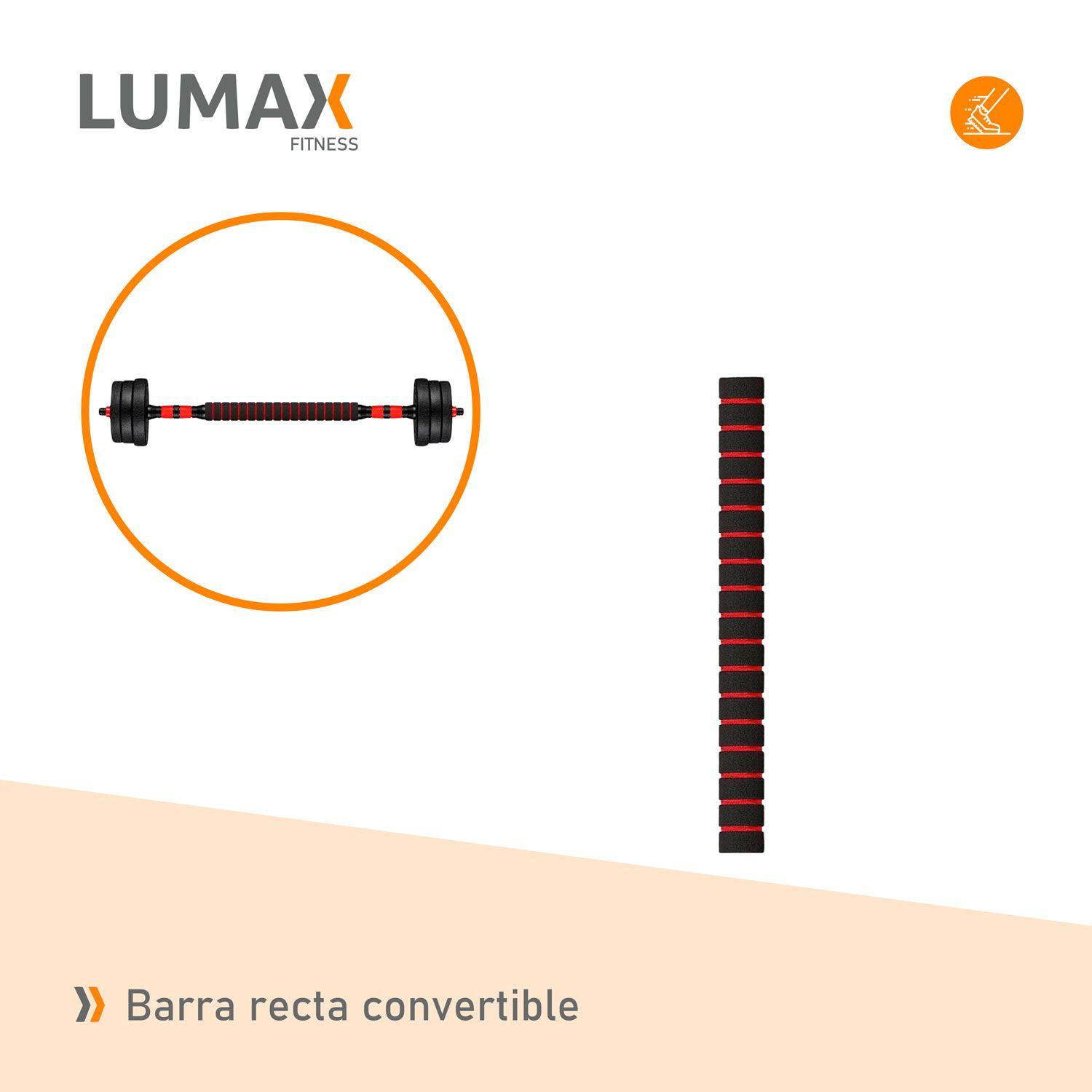 Set 2 Mancuernas + Barra 2 En 1 + 30kg Discos Pesas Rojo-4
