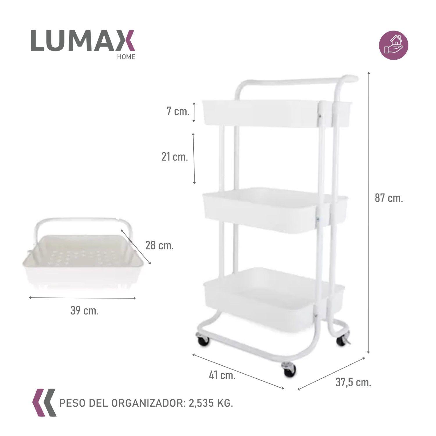 Carrito Organizador 3 Niveles Lumax con Ruedas Blanco-2