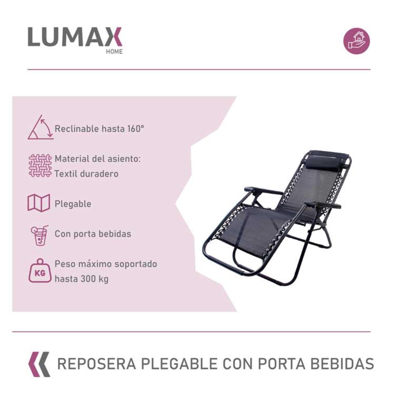 Silla Reposera Plegable Portatil Con Porta Bebidas Negro-1