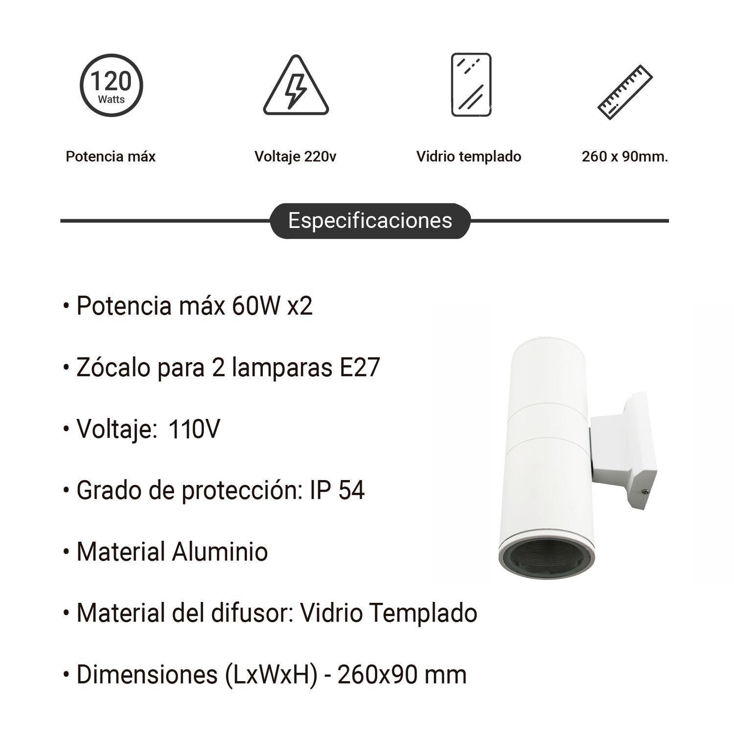 Aplique De Pared Exterior Doble E27 Stafford 26cm Blanco-2