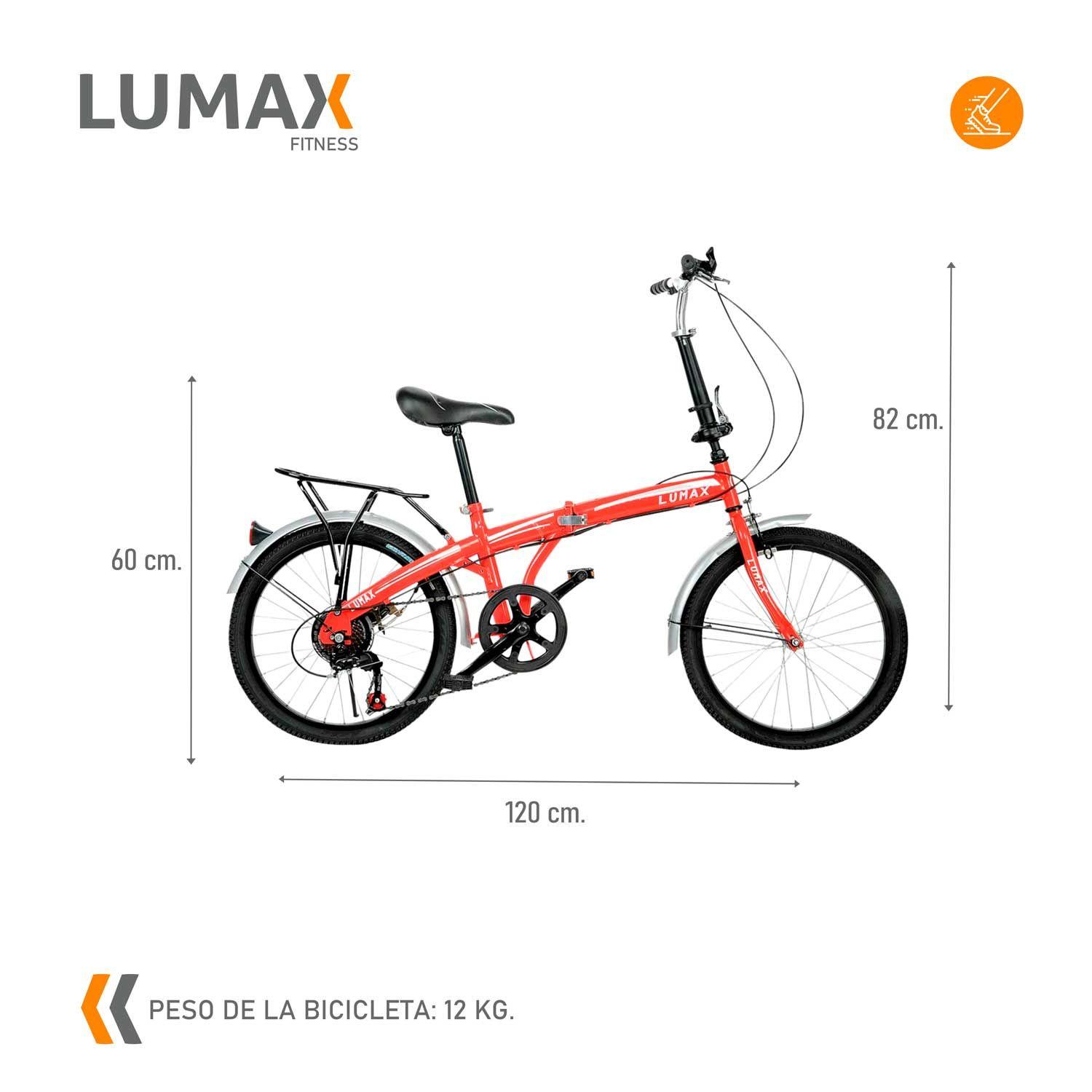Bicicleta Plegable Lumax 7 Cambios Parrilla Trasera Roja-2