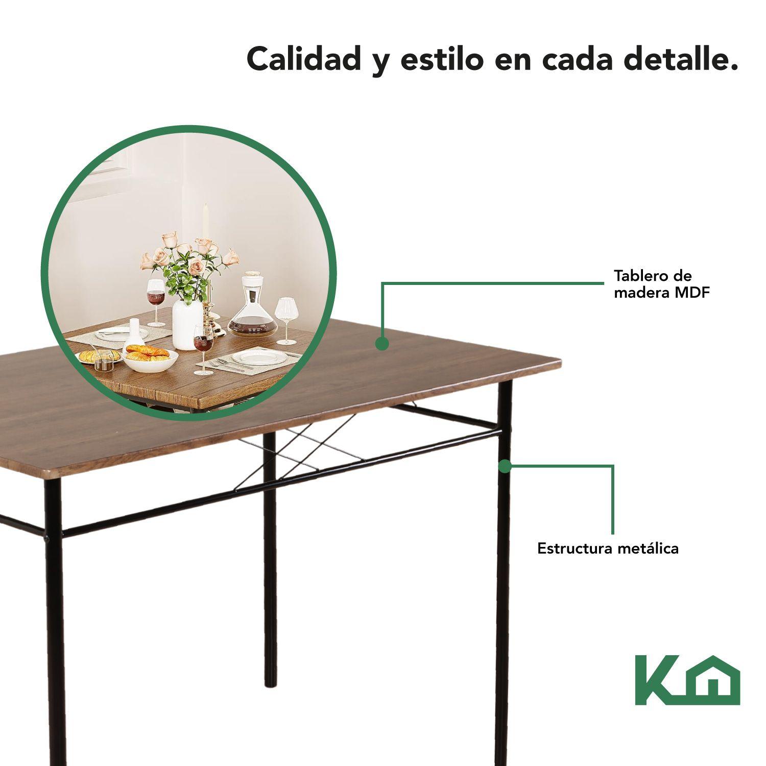 Juego Comedor Mesa + 4 Sillas Madera y Metal Negro-2