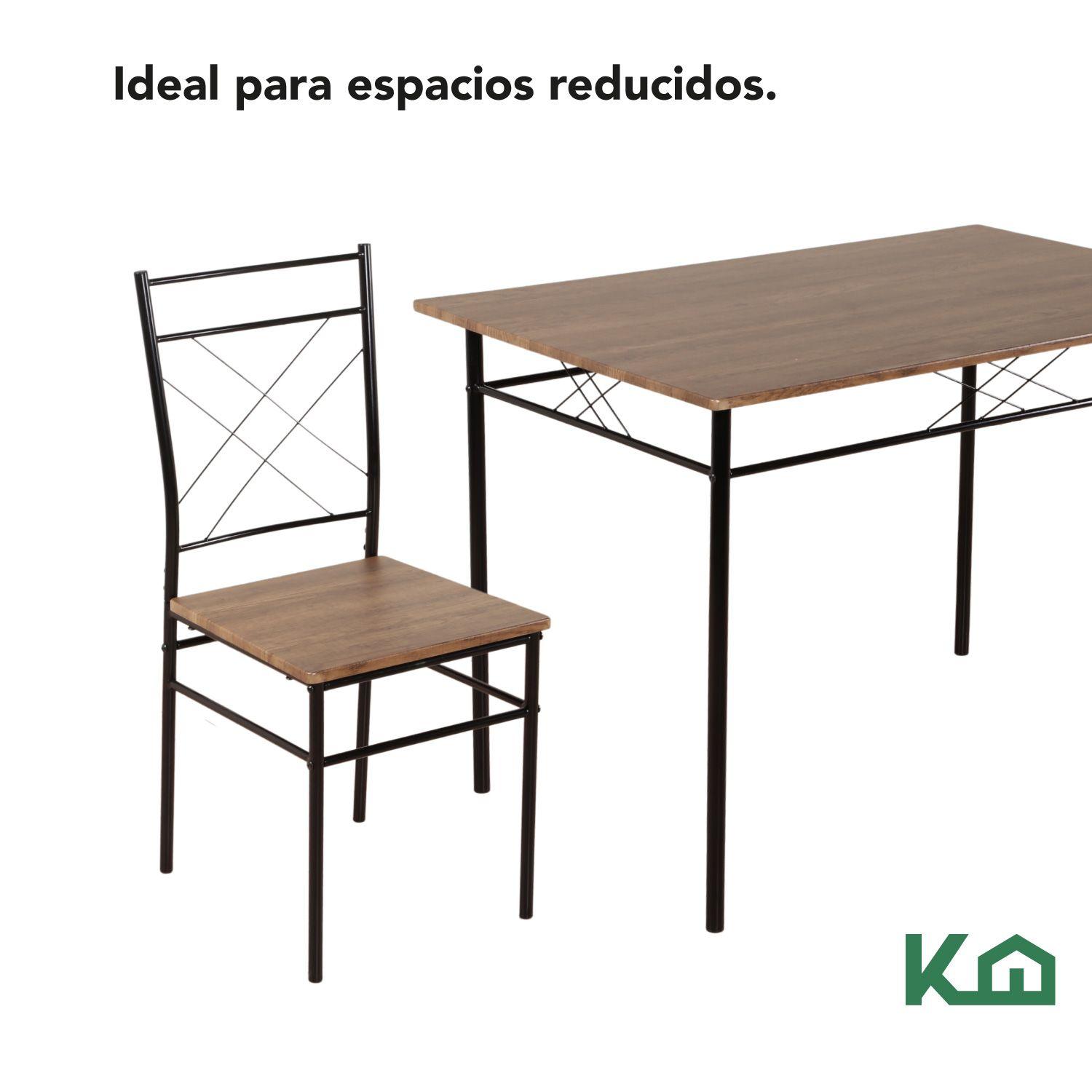 Juego Comedor Mesa + 4 Sillas Madera y Metal Negro-3